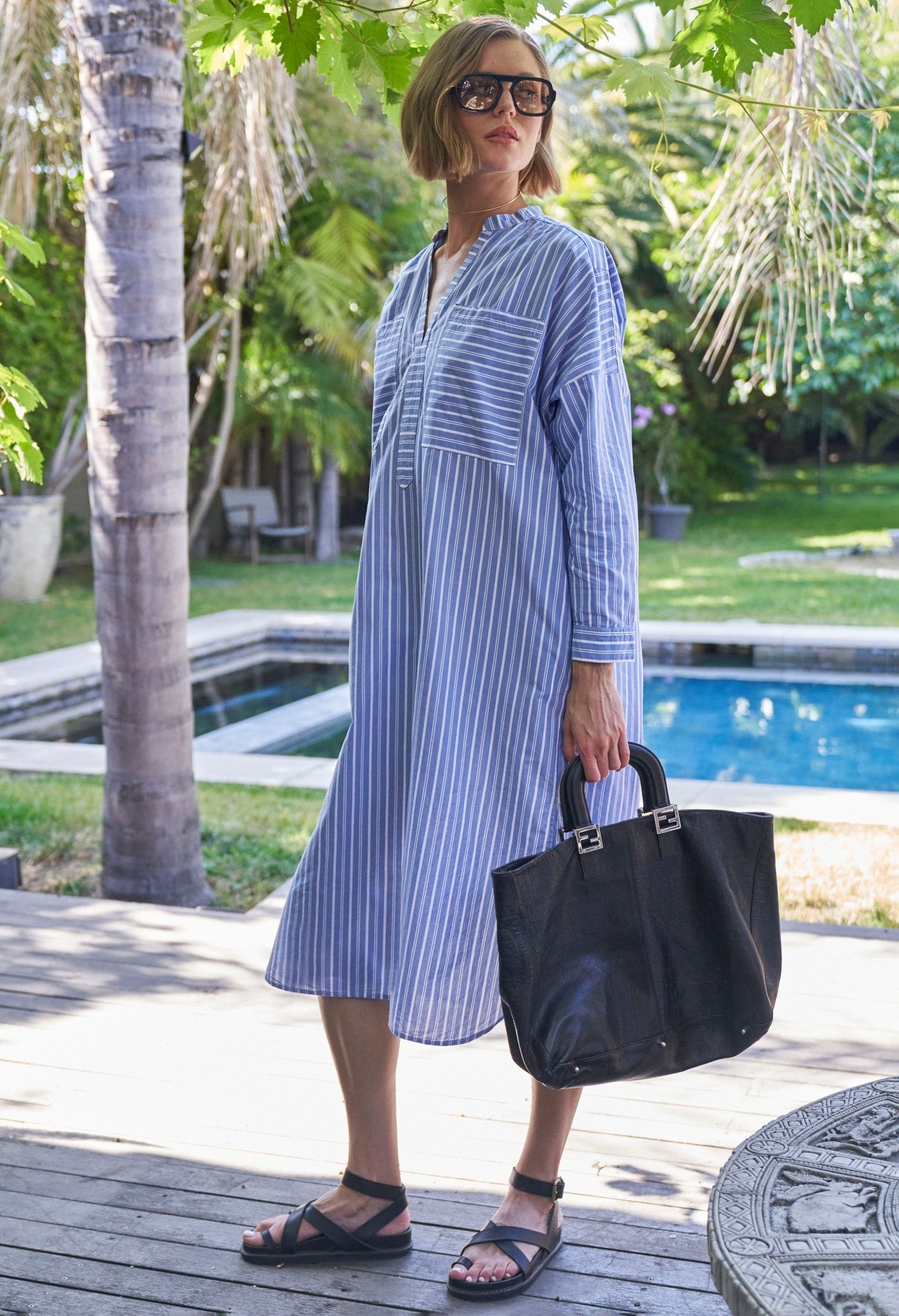 Stripe Pocket Midi Tunic Dress - ocean+main