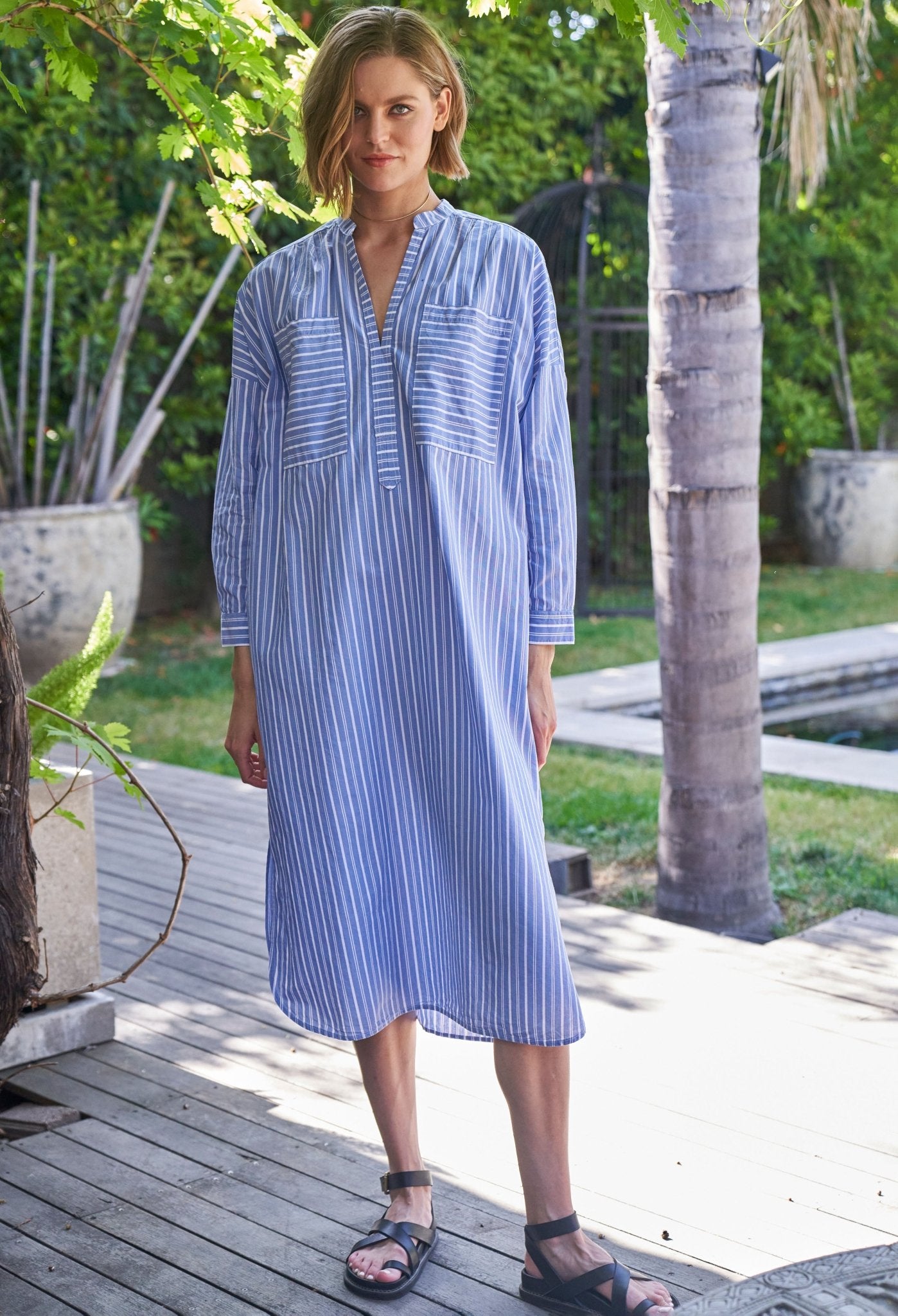 Stripe Pocket Midi Tunic Dress - ocean+main