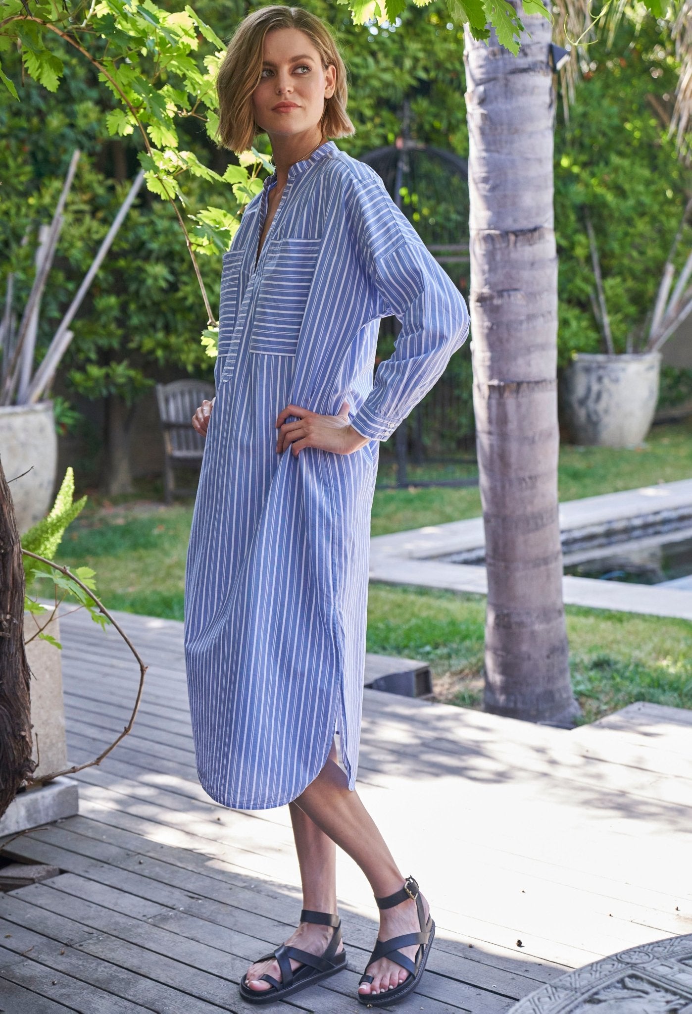 Stripe Pocket Midi Tunic Dress - ocean+main