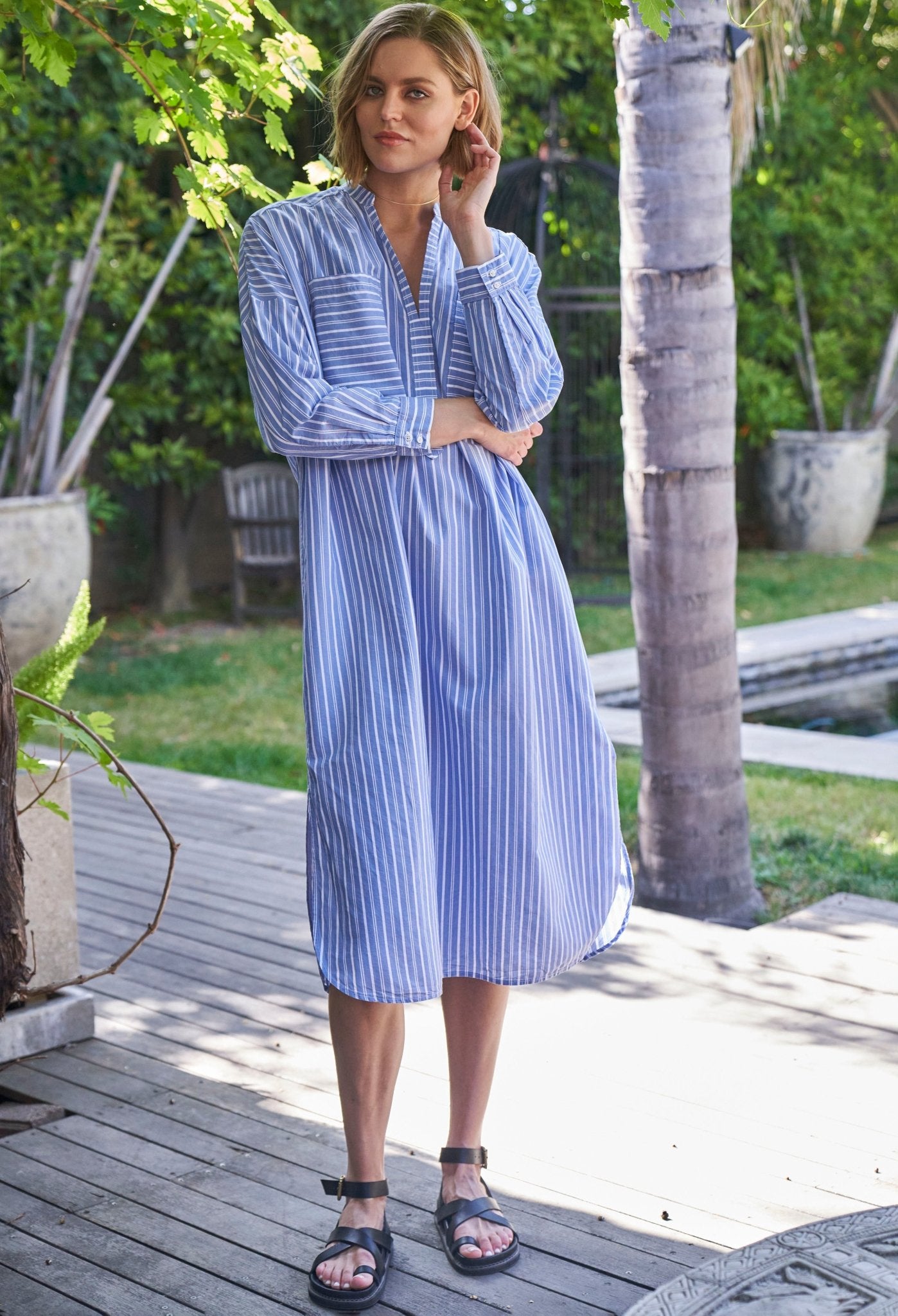 Stripe Pocket Midi Tunic Dress - ocean+main