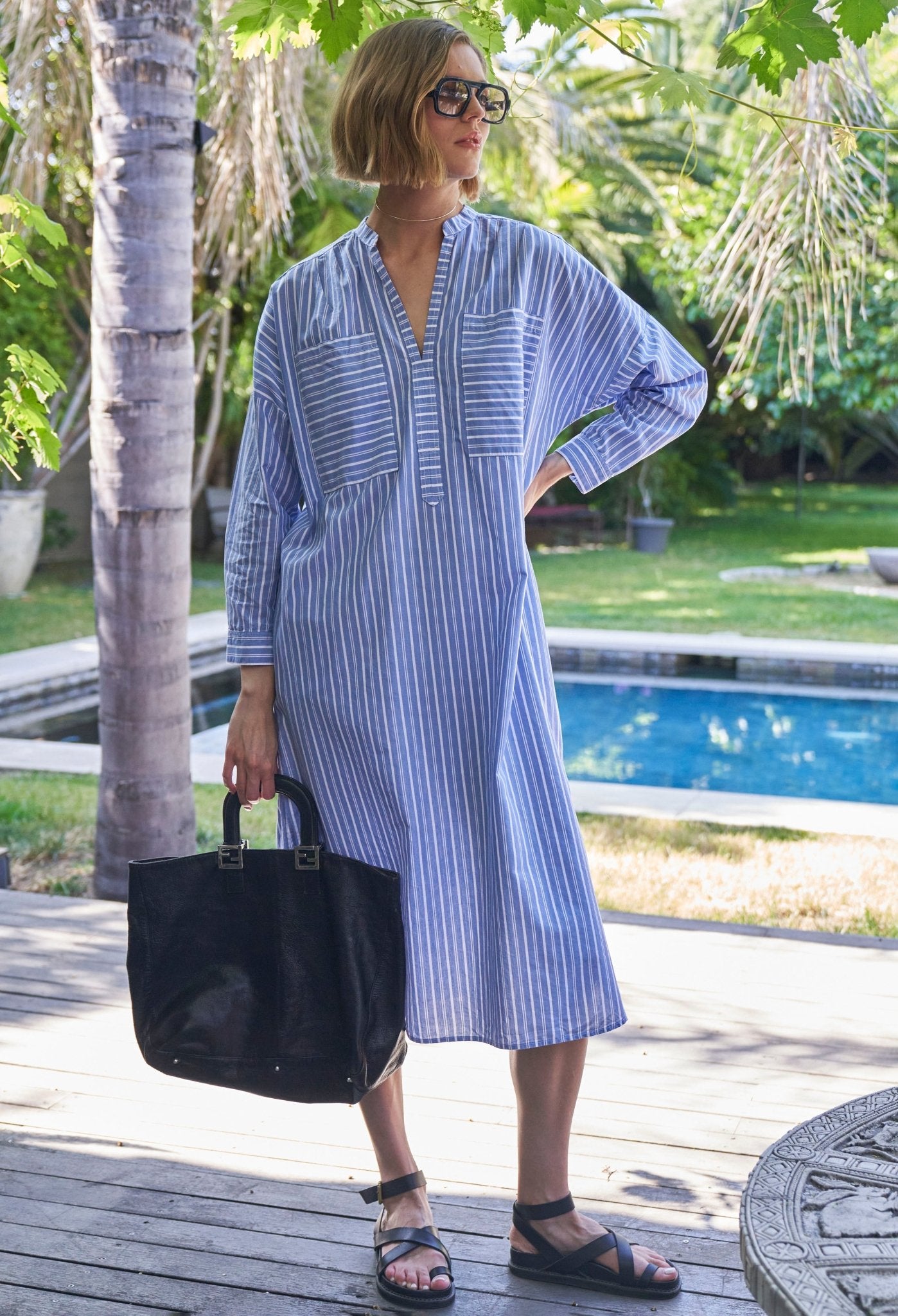 Stripe Pocket Midi Tunic Dress - ocean+main