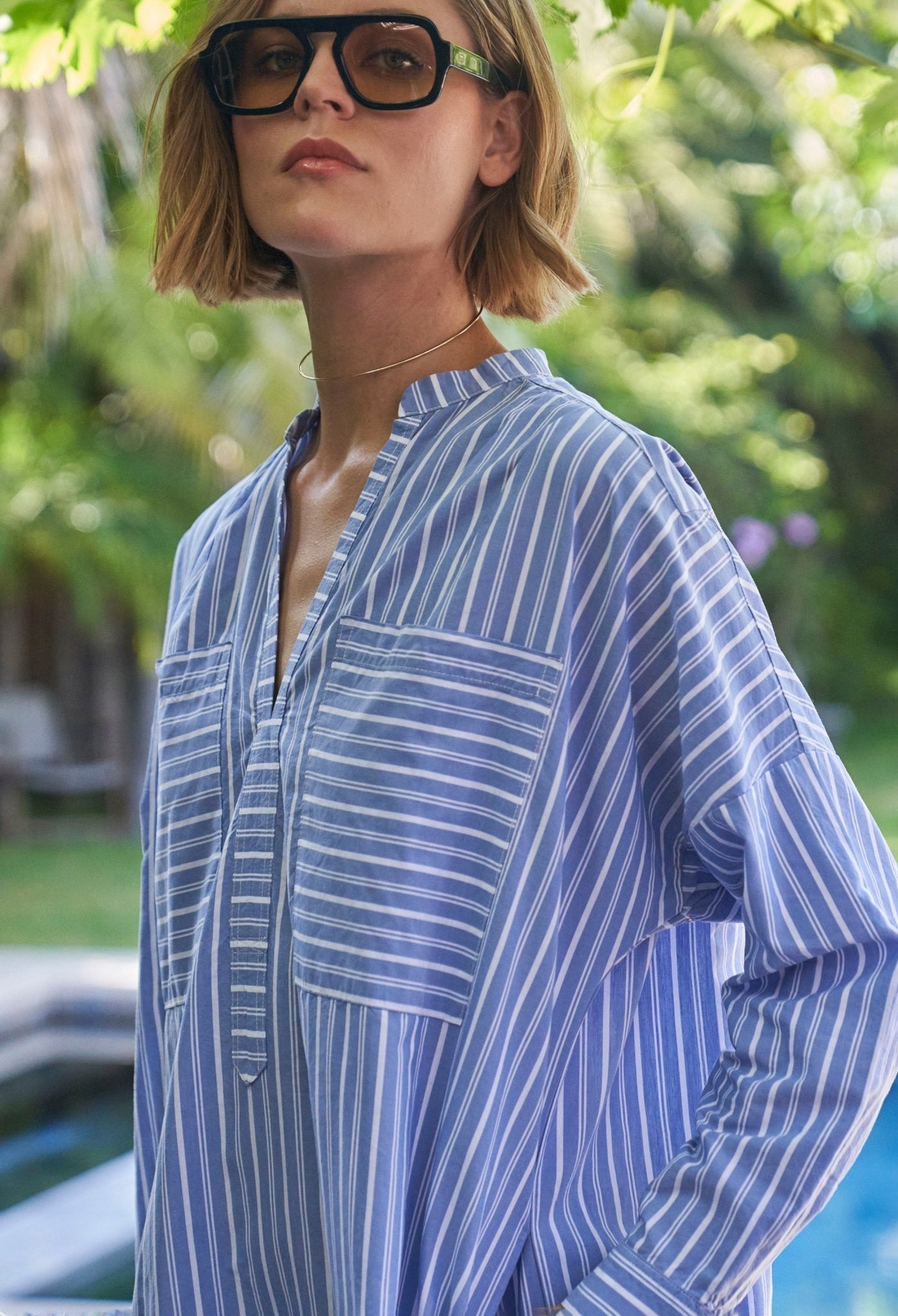 Stripe Pocket Midi Tunic Dress - ocean+main