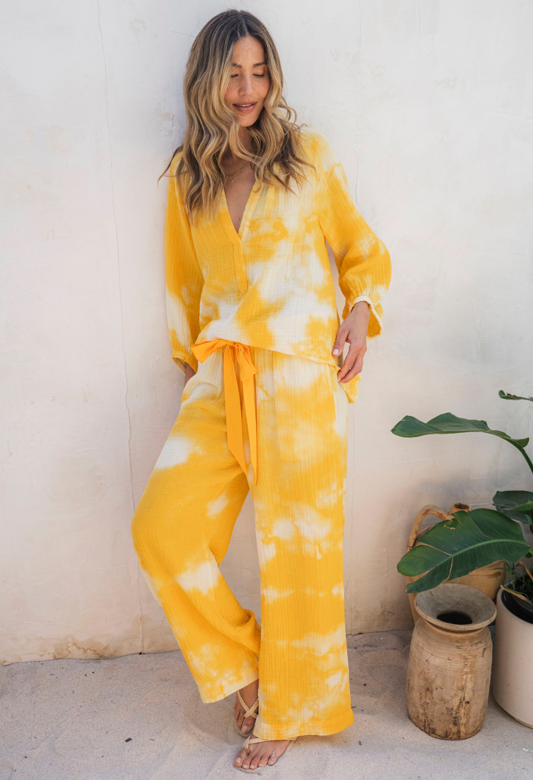 Sunflower Yellow Tie Dye Gauze Top
