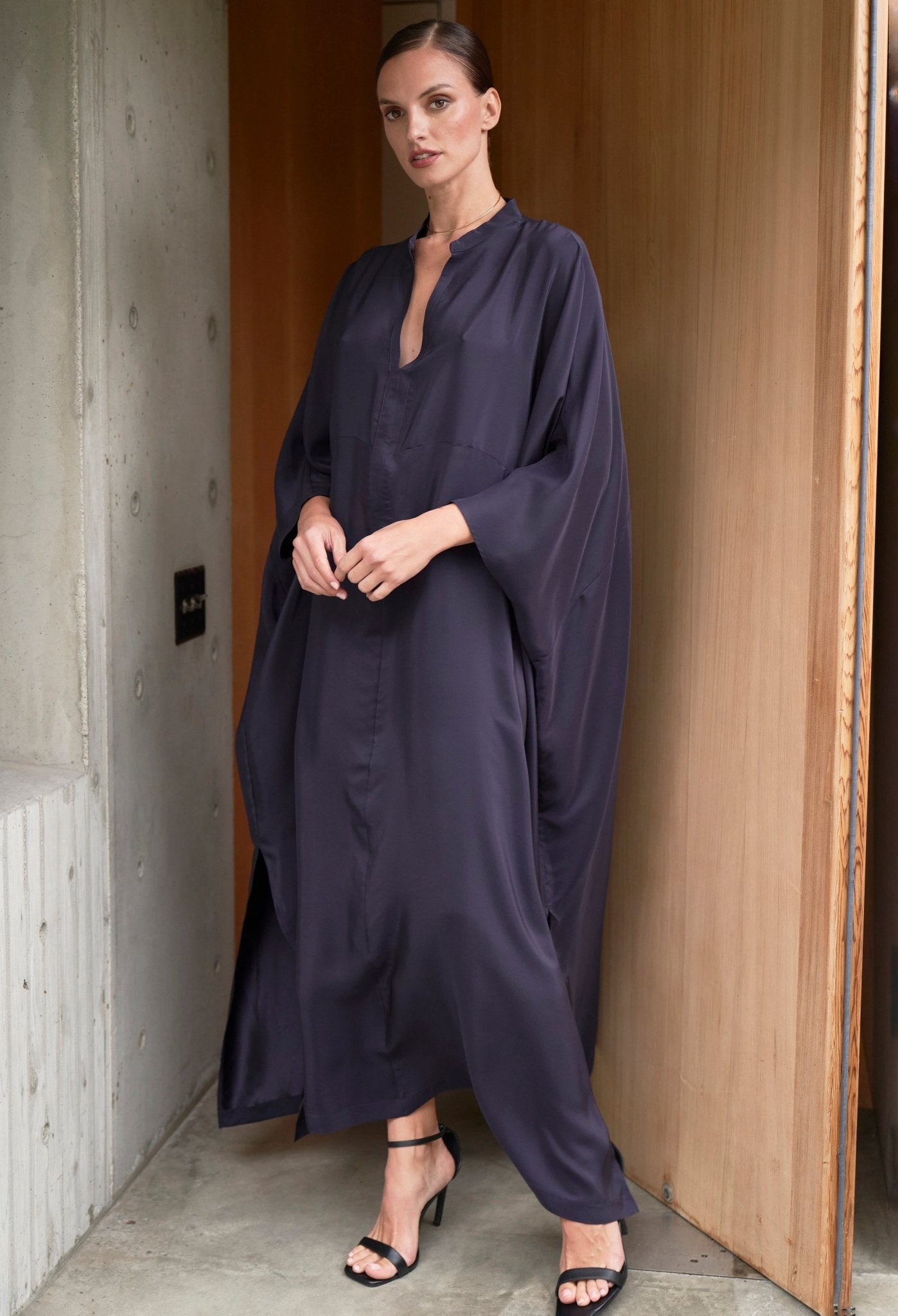 Talitha Silk Aubergine Caftan - ocean+main