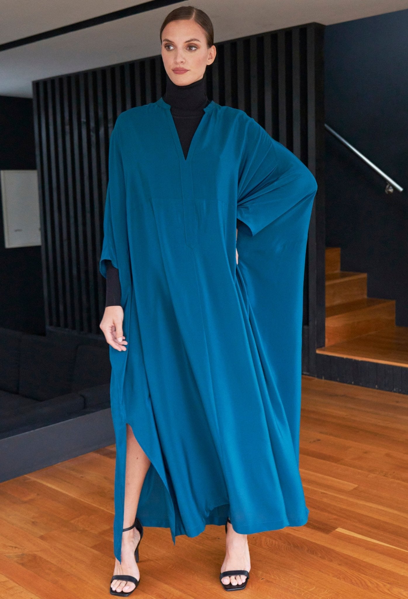 Talitha Silk Teal Caftan - ocean+main