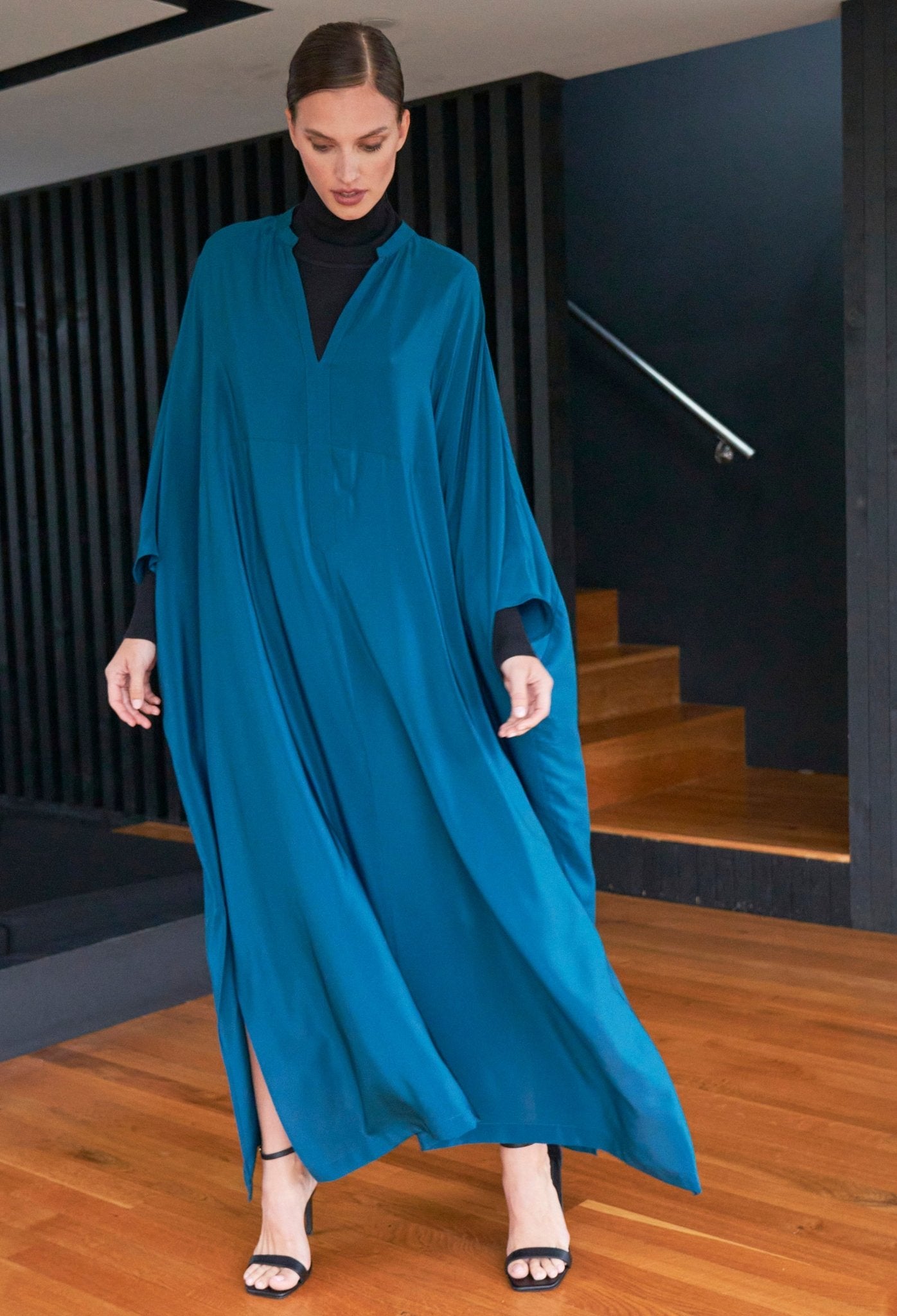 Talitha Silk Teal Caftan - ocean+main