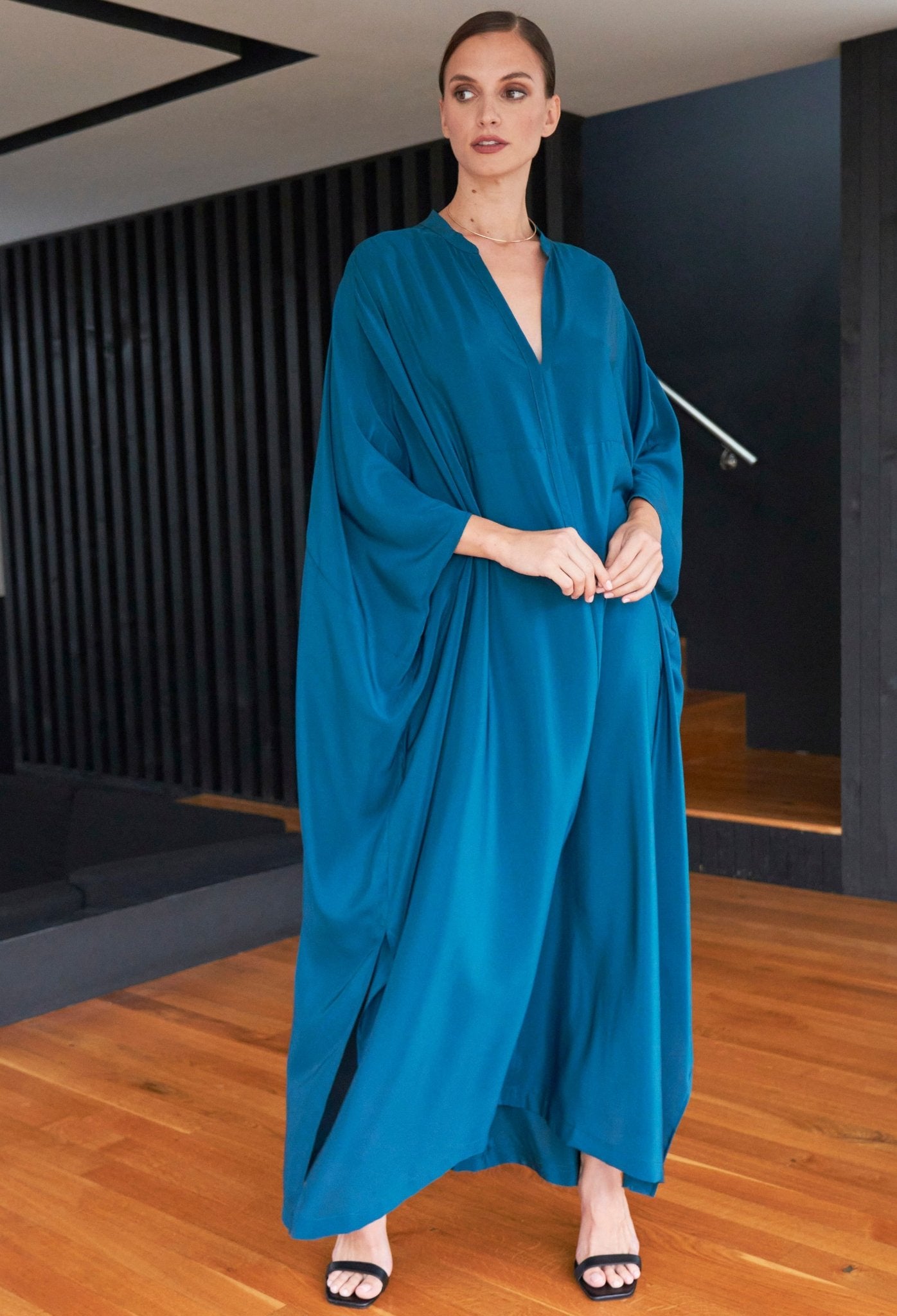 Talitha Silk Teal Caftan - ocean+main