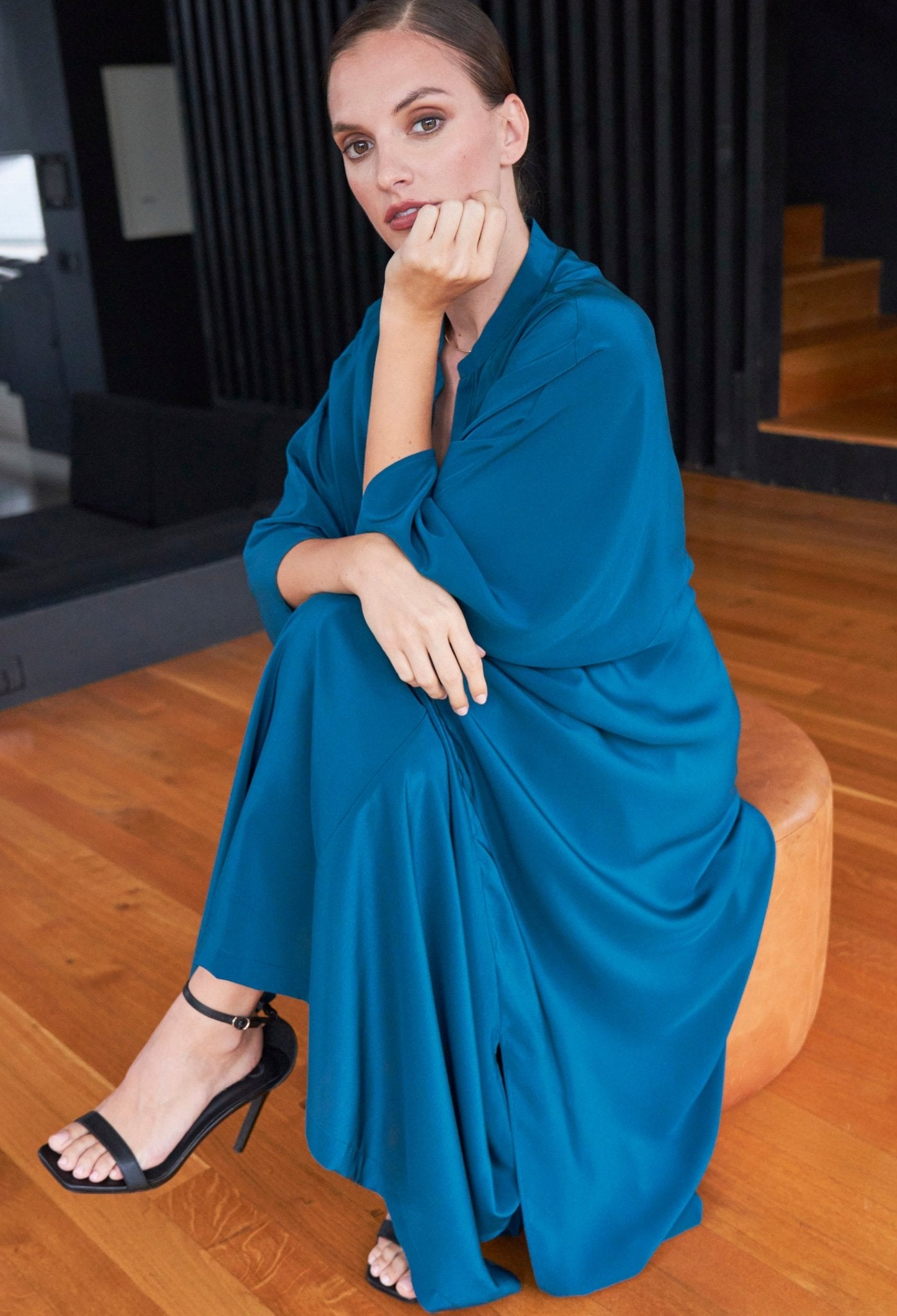 Talitha Silk Teal Caftan - ocean+main