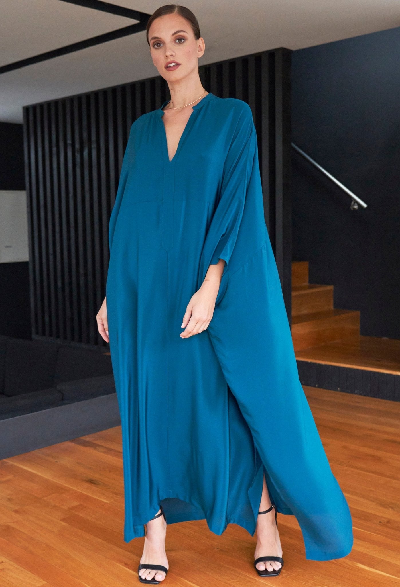 Talitha Silk Teal Caftan - ocean+main