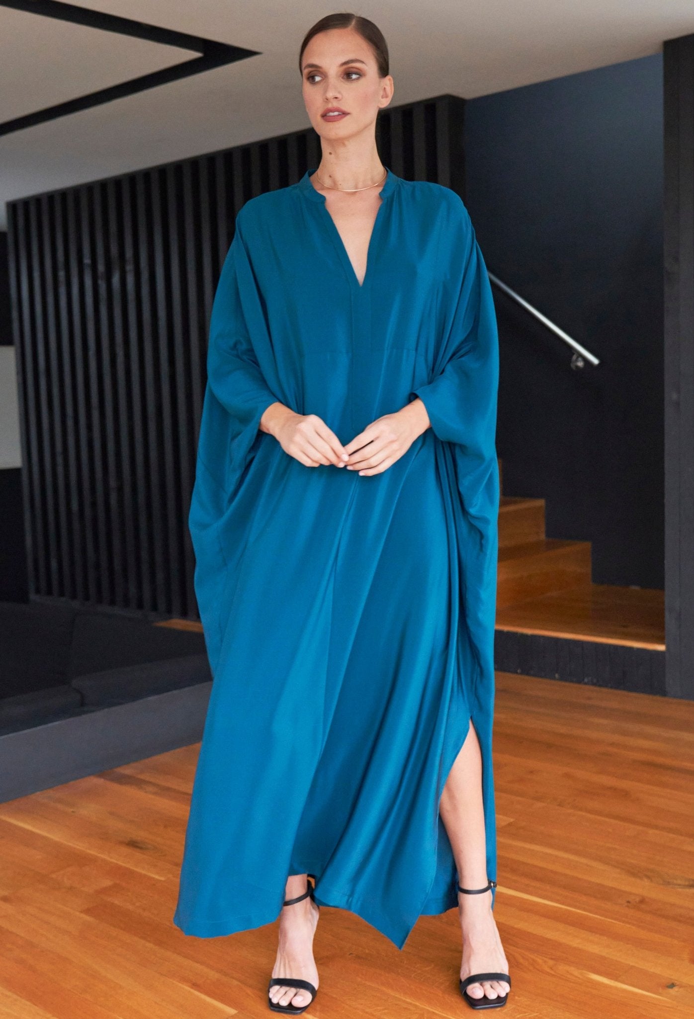 Talitha Silk Teal Caftan - ocean+main