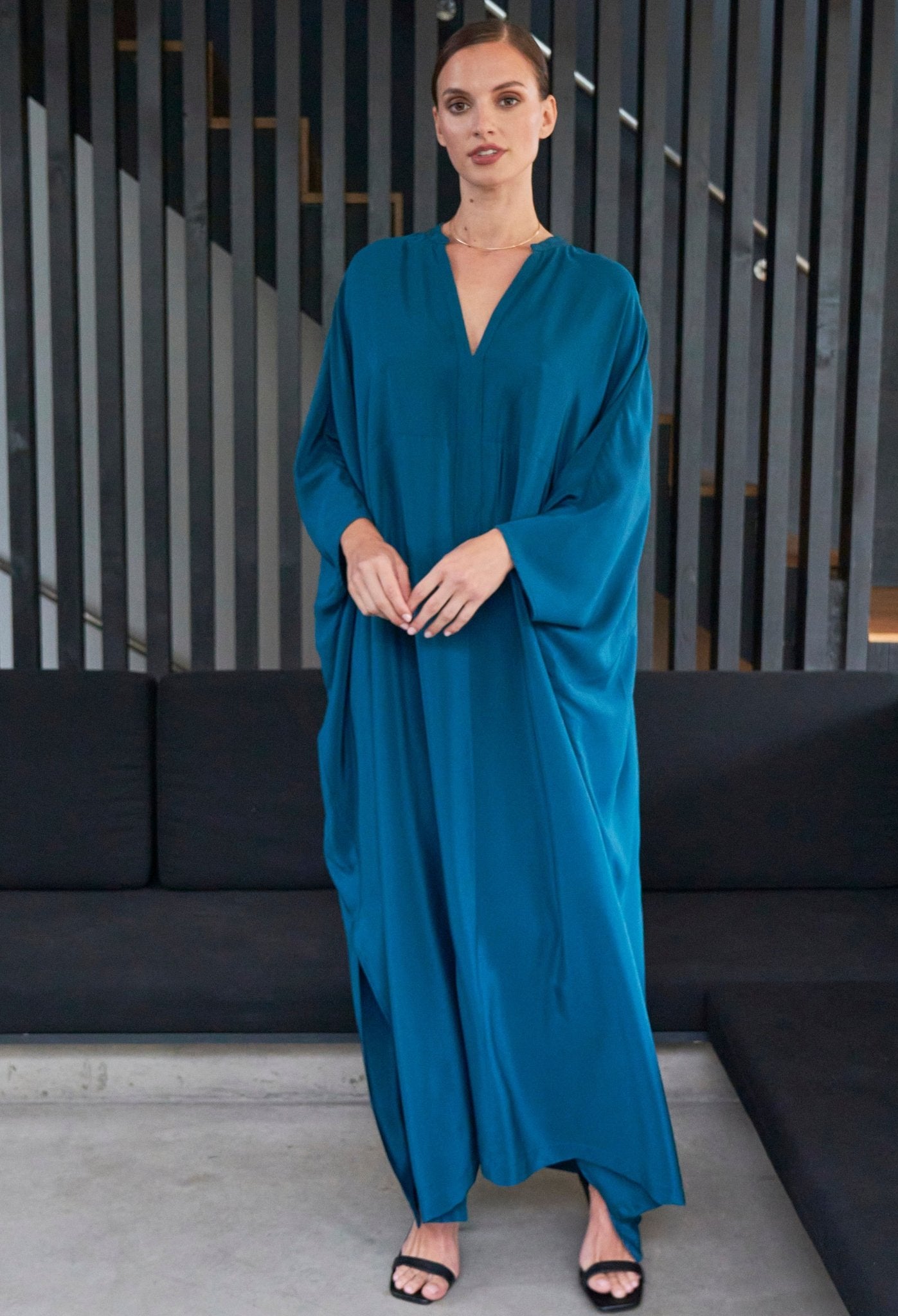 Talitha Silk Teal Caftan - ocean+main