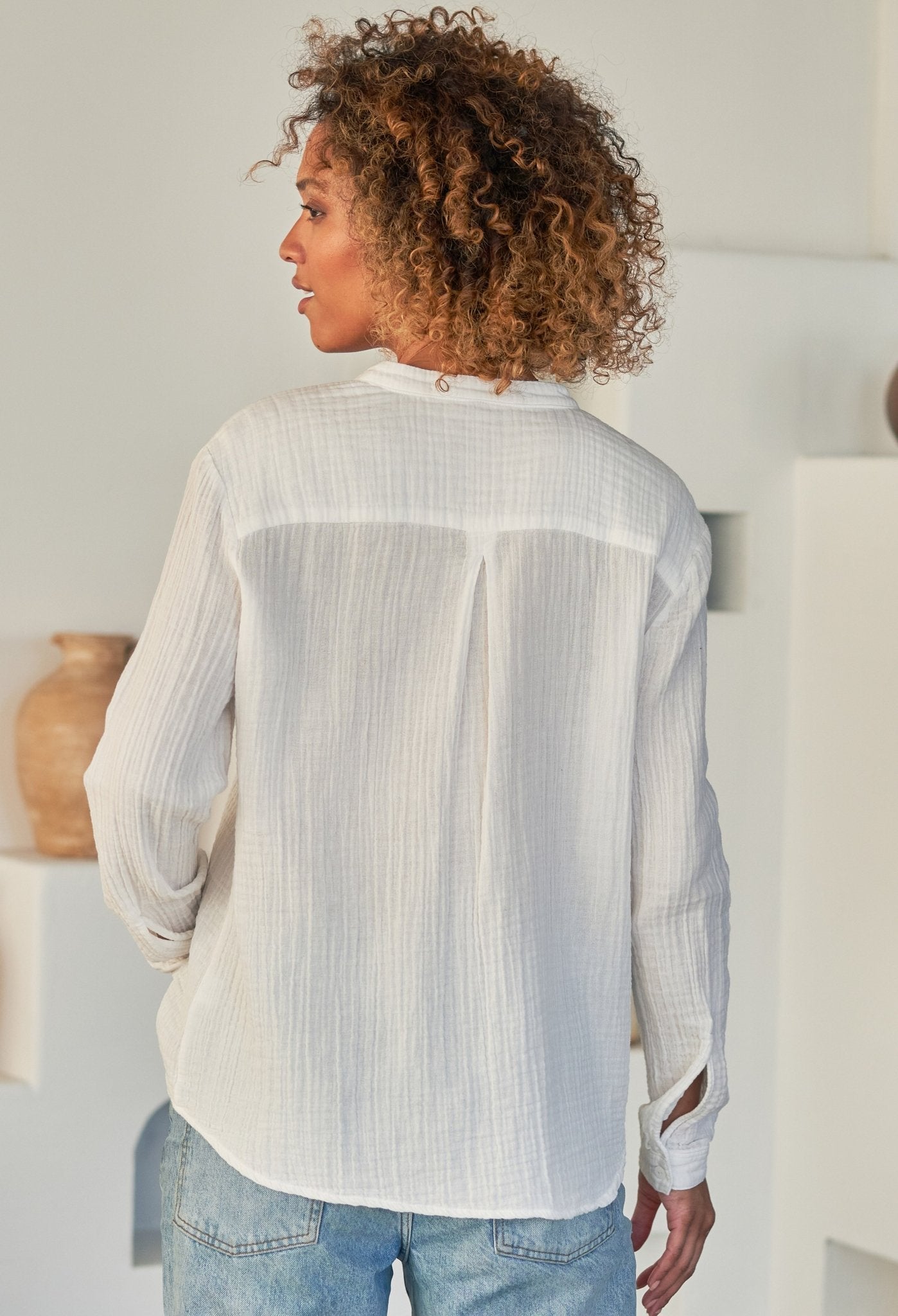 The Perfect Button Front Cotton Top in White - ocean+main