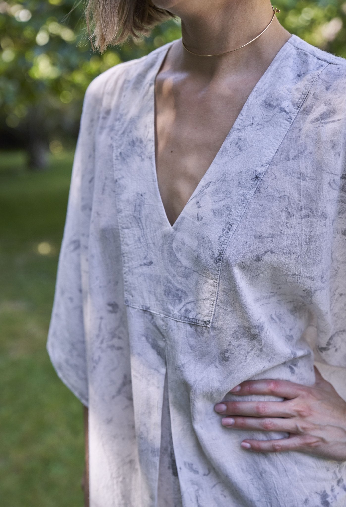 White and Grey Marble Tie Dye Cotton Midi Caftan - ocean+main