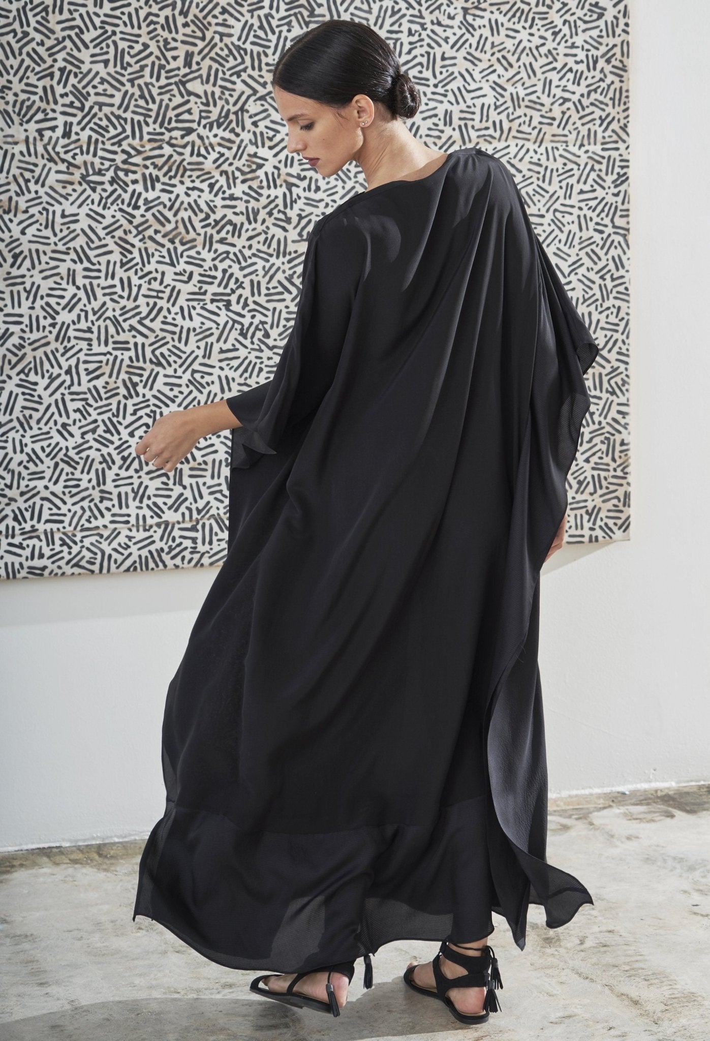 Black Convertible Boatneck Silk Caftan - ocean+main