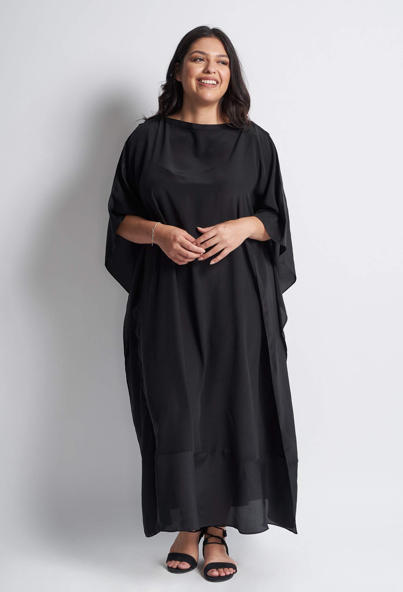 Black Convertible Boatneck Silk Caftan - ocean+main