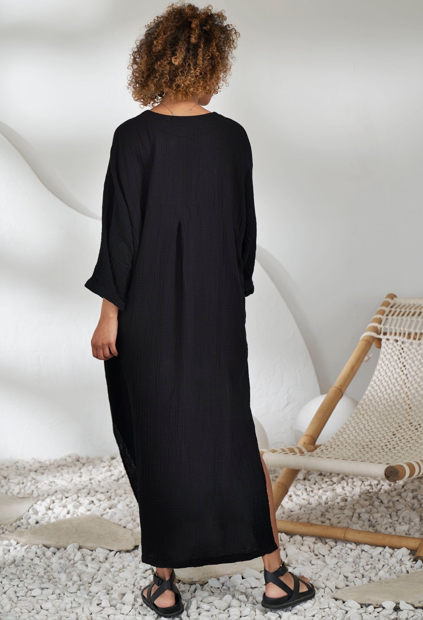 Black Cotton Gauze Arc Seam Caftan - ocean+main