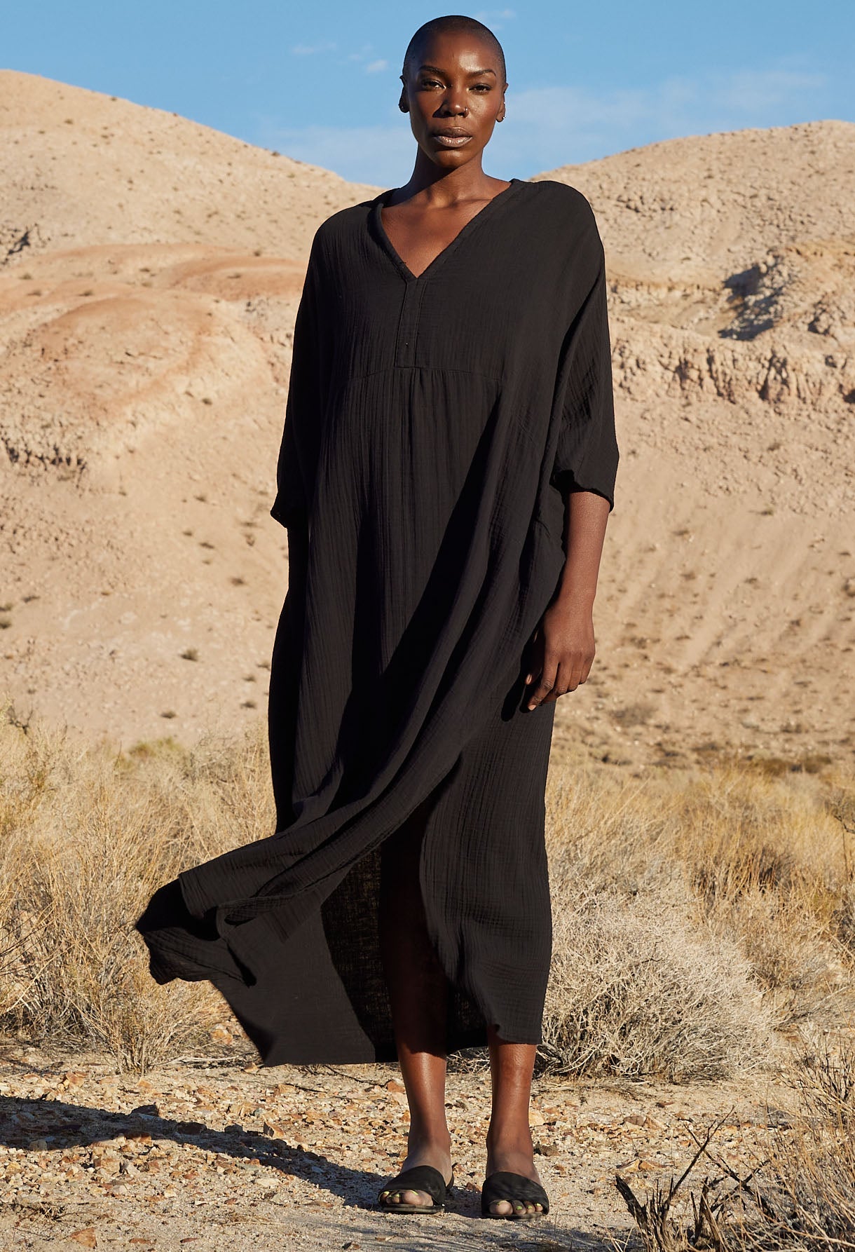 Black Cotton Talitha Gauze Caftan - ocean+main