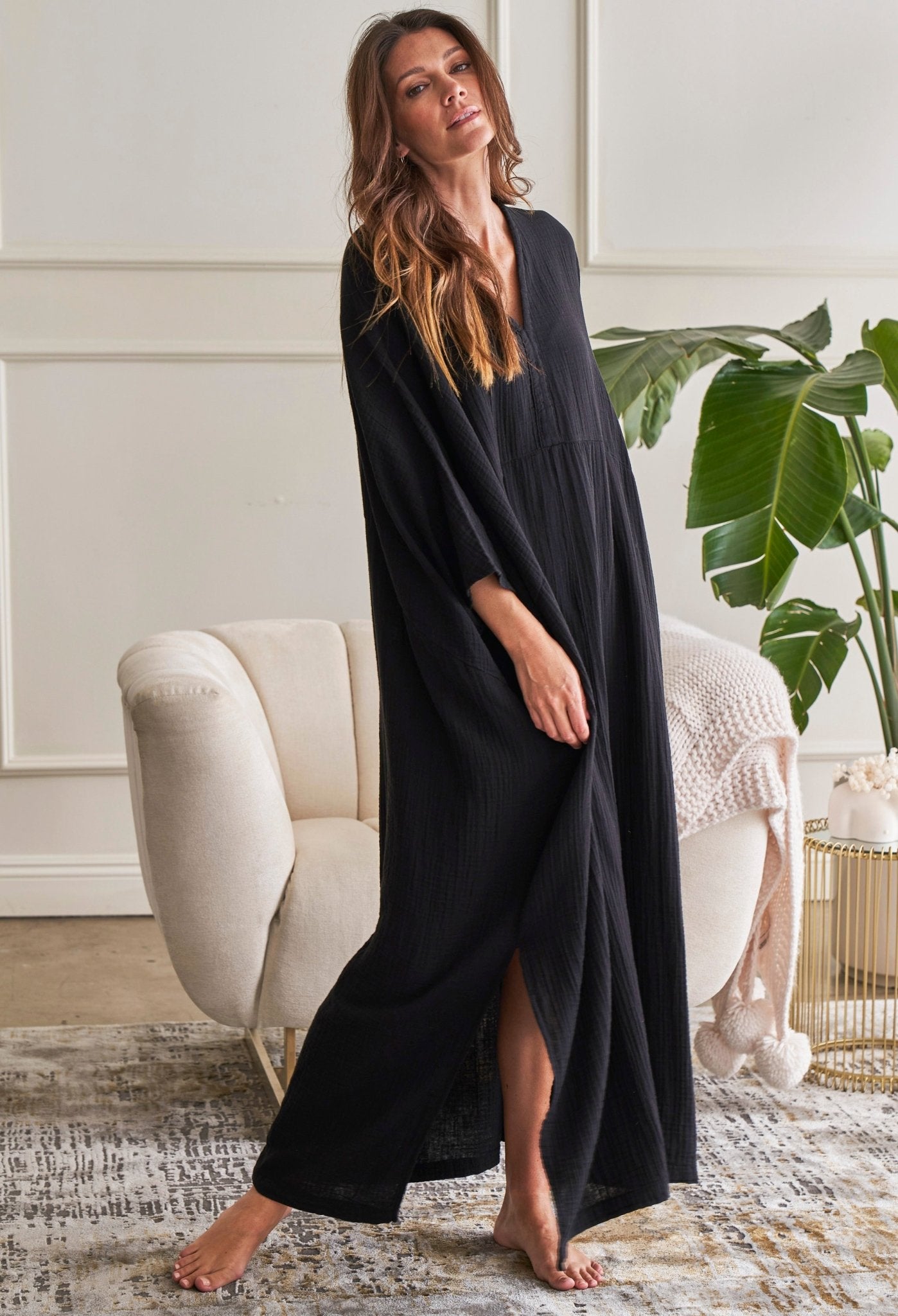 Black Cotton Talitha Gauze Caftan - ocean+main