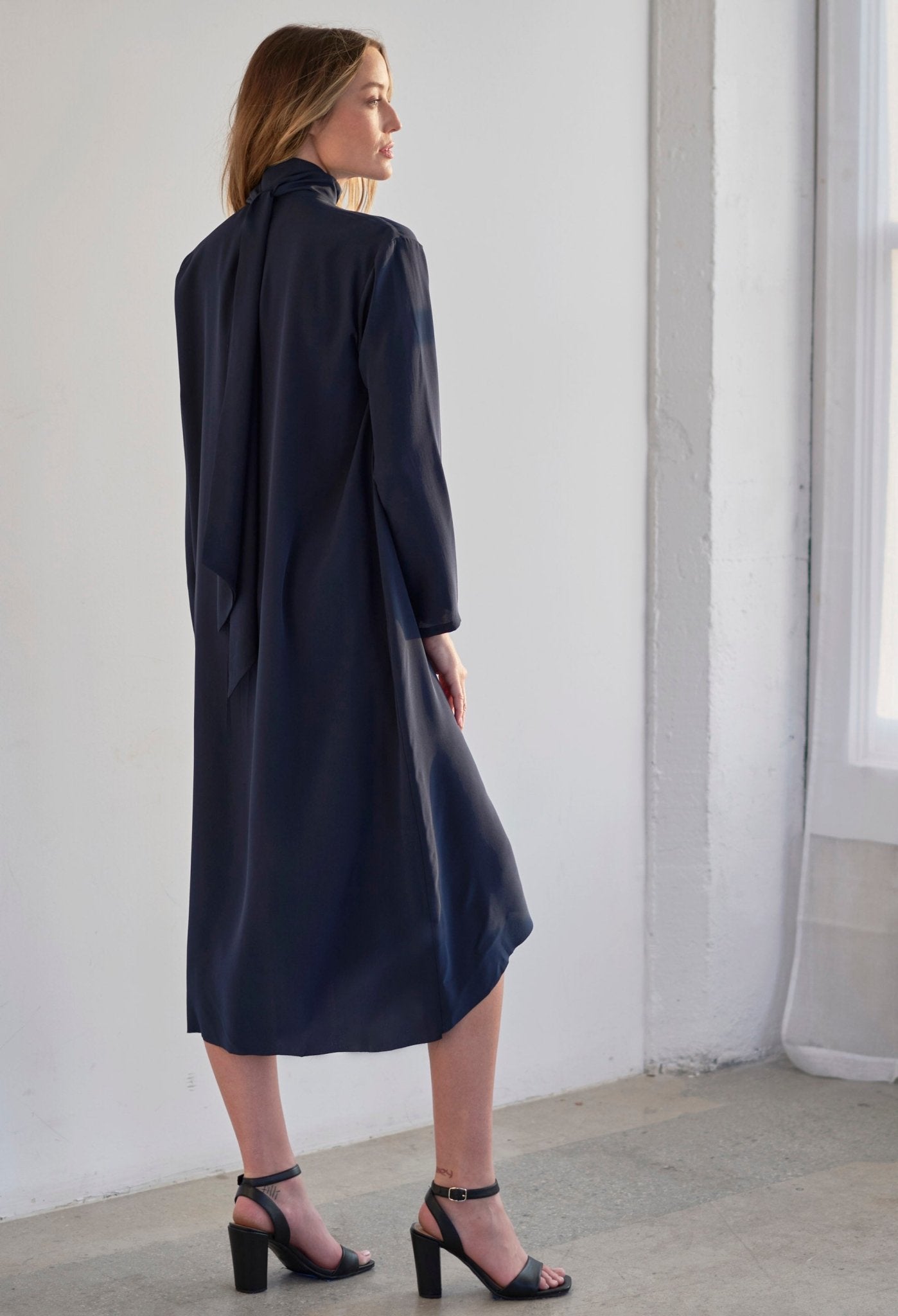 Black Scarf Neck Silk Dress - ocean+main