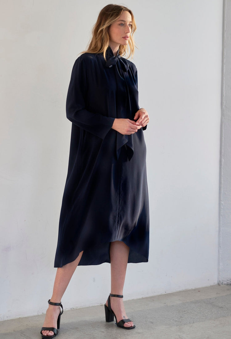 Black Scarf Neck Silk Dress - ocean+main