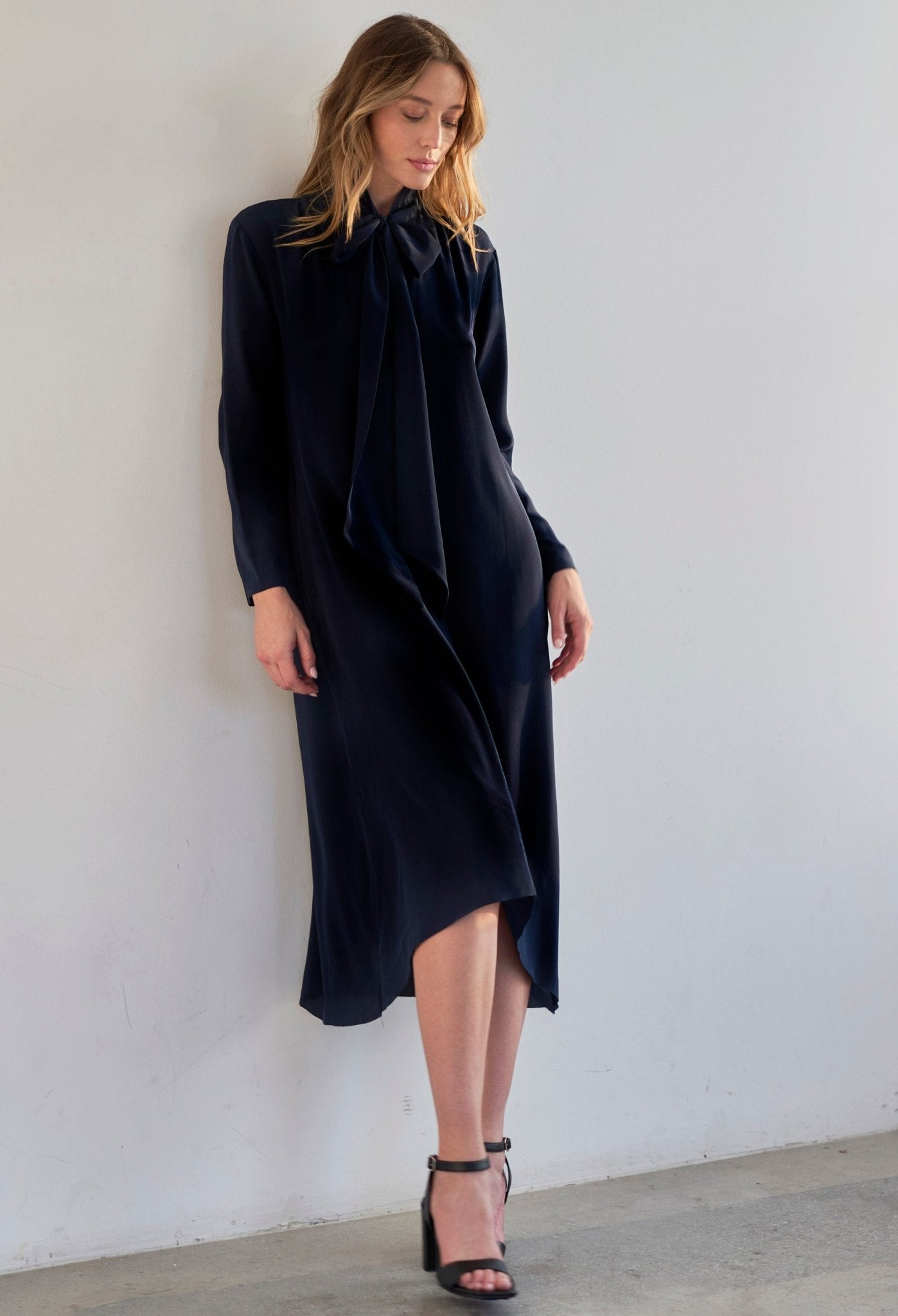 Black Scarf Neck Silk Dress - ocean+main