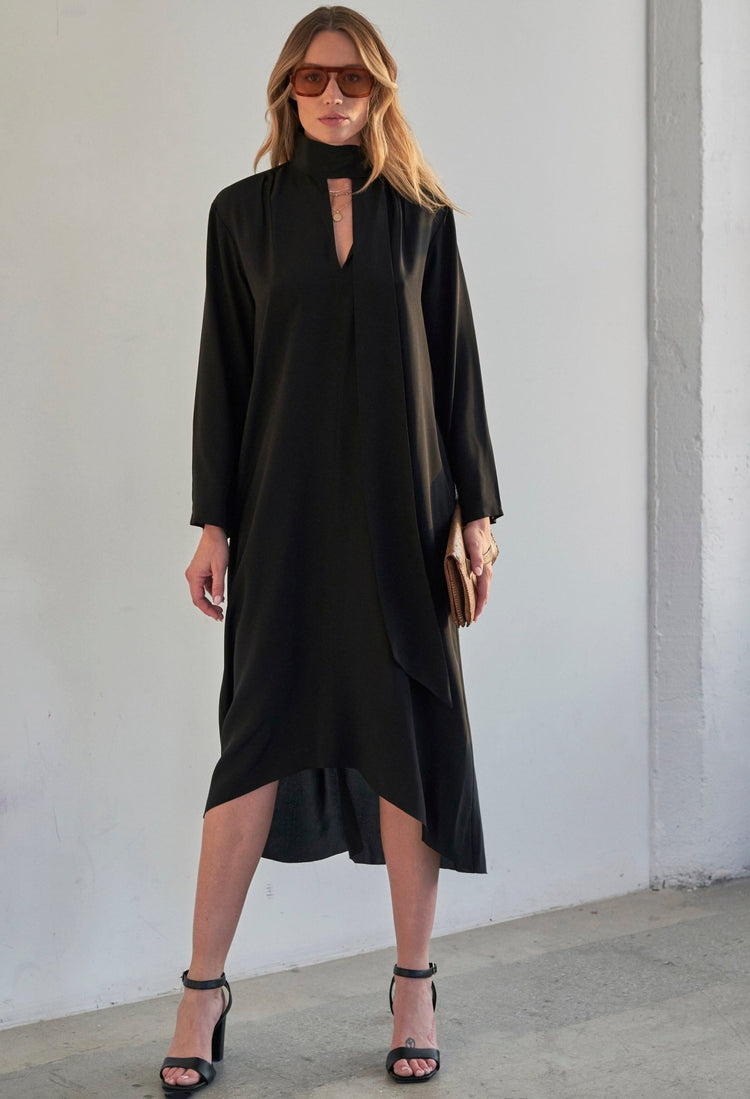 Black Scarf Neck Silk Dress - ocean+main