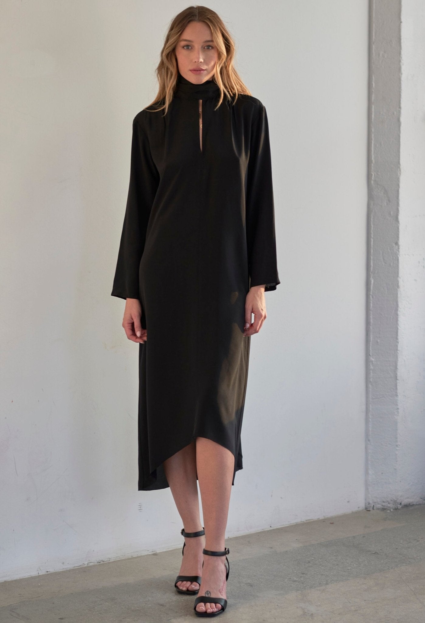 Black Scarf Neck Silk Dress - ocean+main