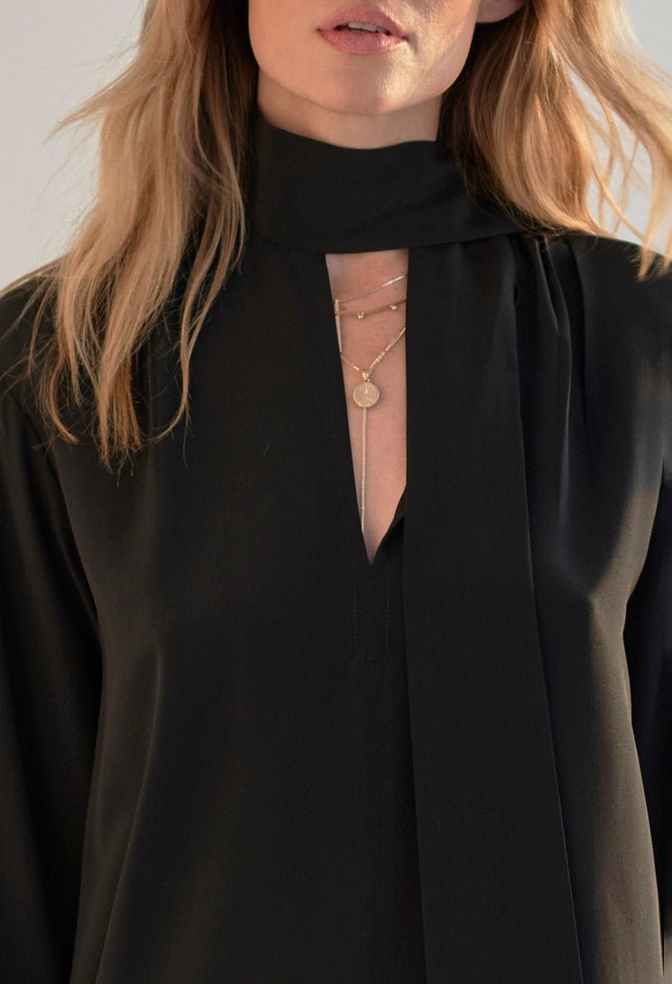 Black Scarf Neck Dress