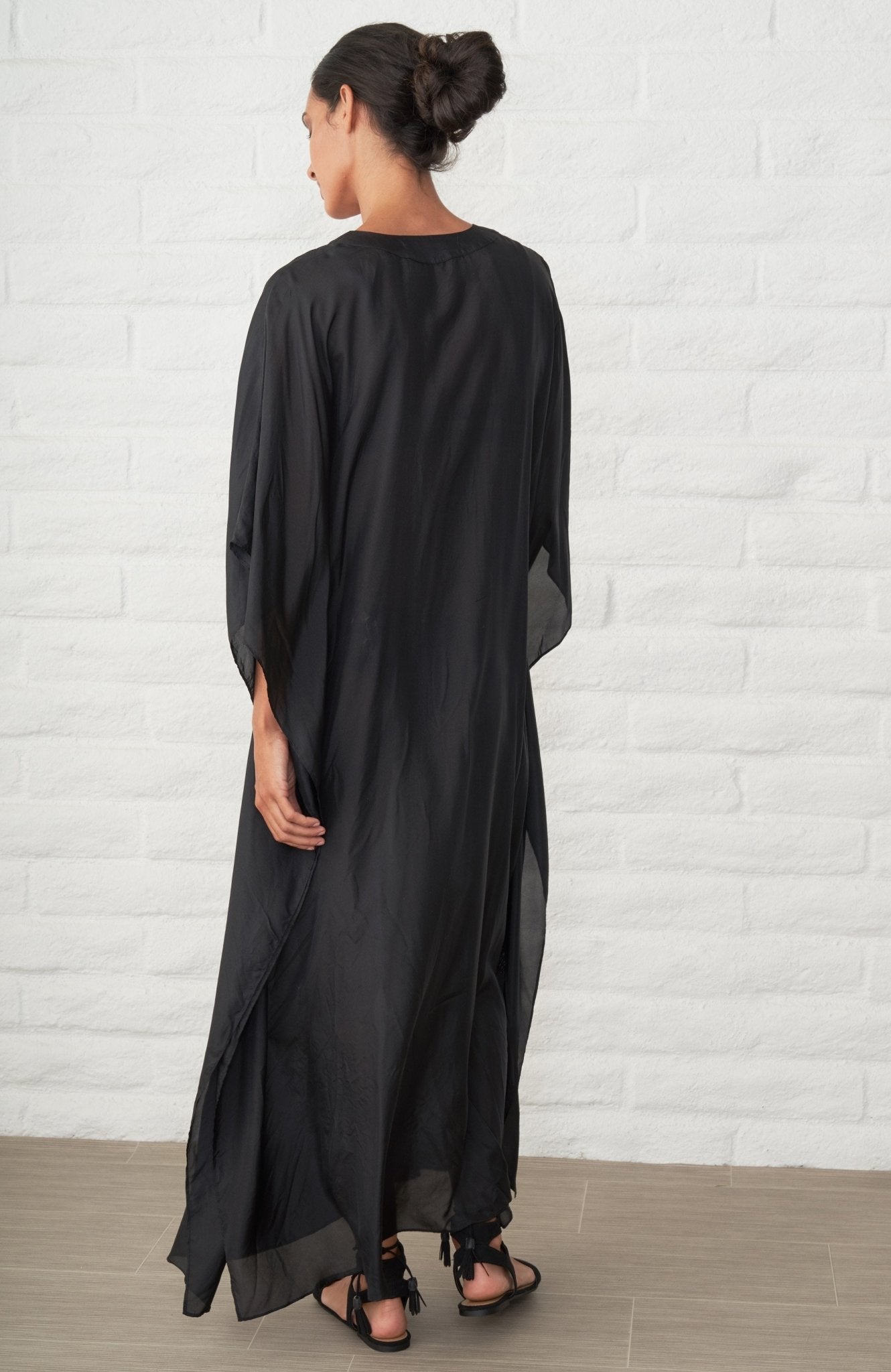 Black Silk V-Neck Long Caftan - ocean+main