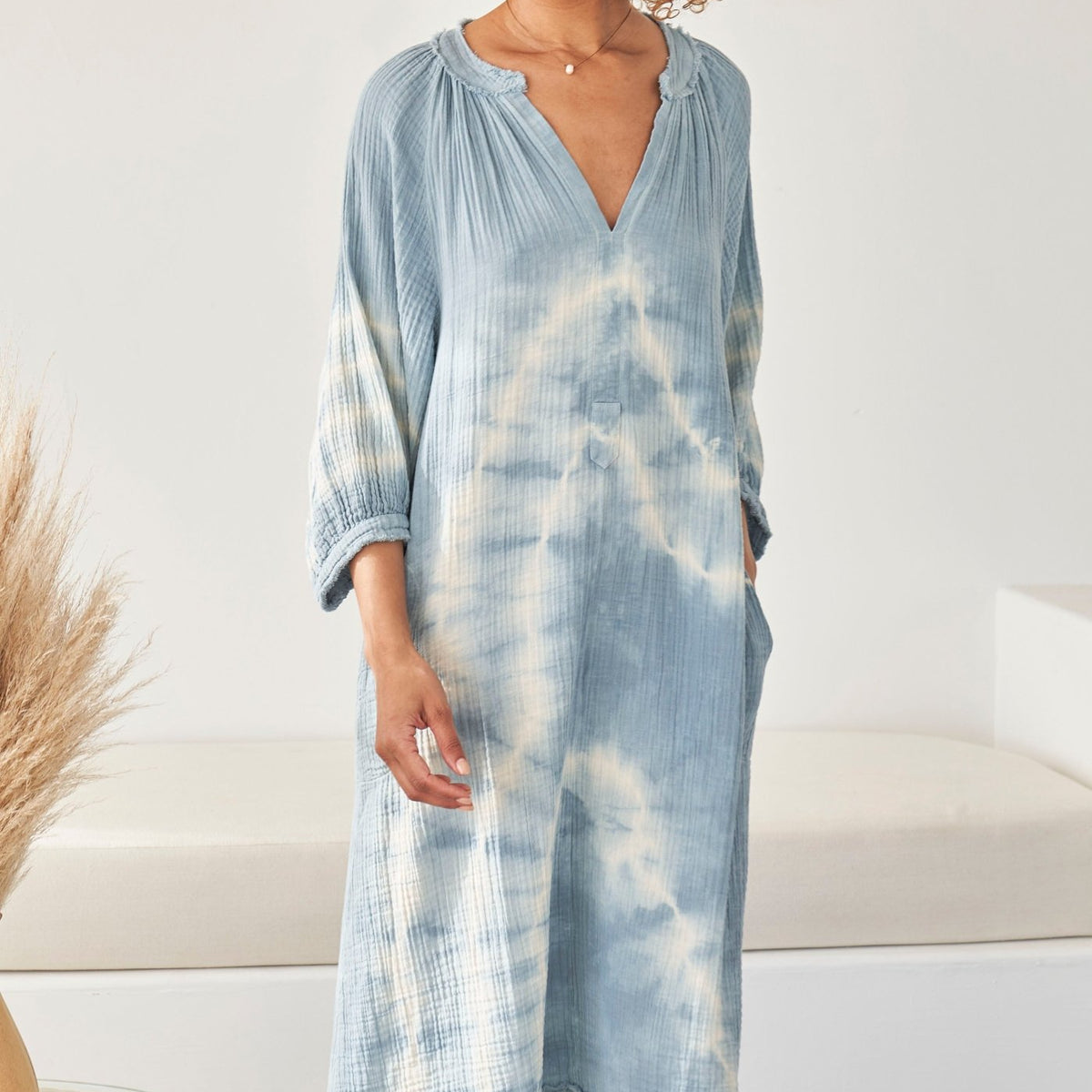 blue gauze dress Solid Cotton Gauze Button-Back Dress main image 0