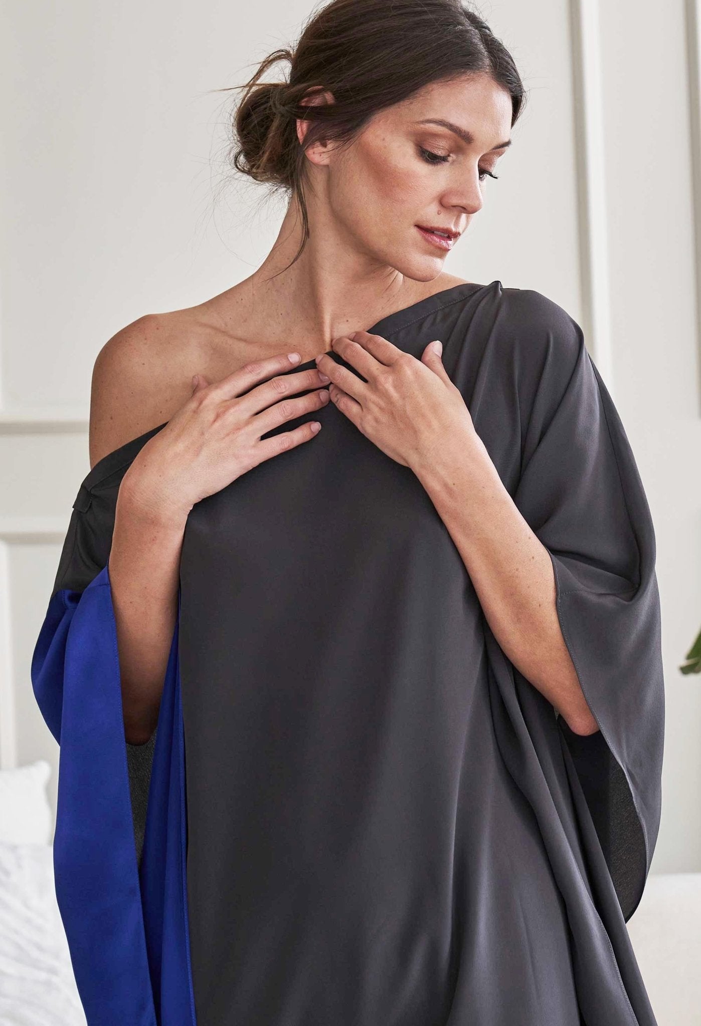 Charcoal and Cobalt Silk Boatneck Caftan - ocean+main