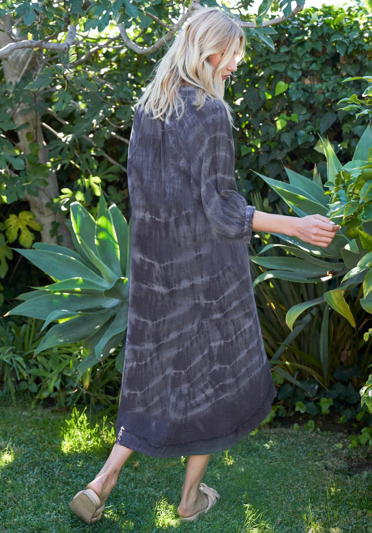 Charcoal Tie Dye Gauze Dress with Pockets - ocean+main