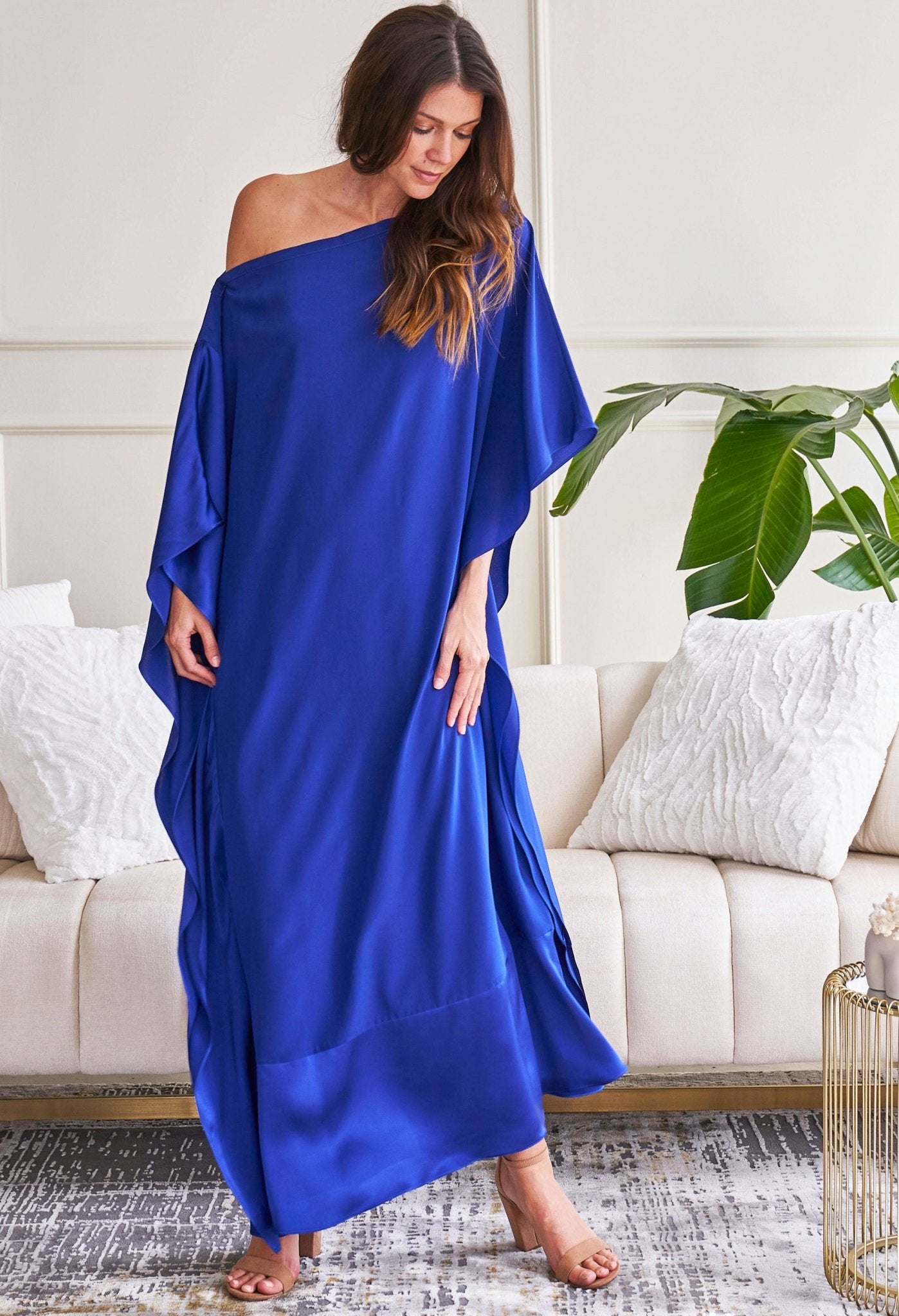 Cobalt Silk Convertible Boatneck Caftan - ocean+main