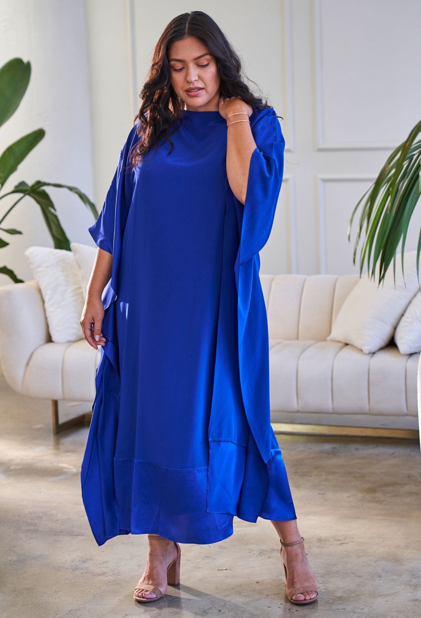 Cobalt Silk Convertible Boatneck Caftan - ocean+main