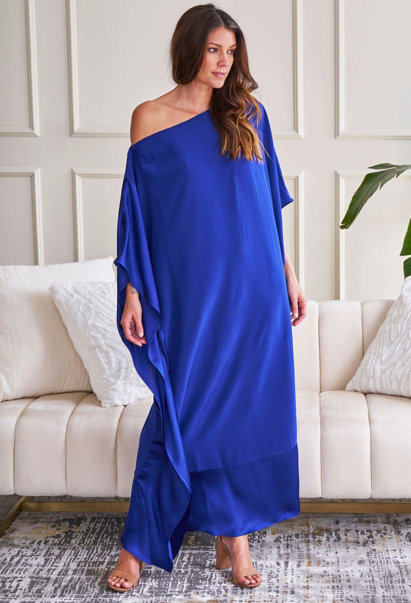 Cobalt Silk Convertible Boatneck Caftan - ocean+main