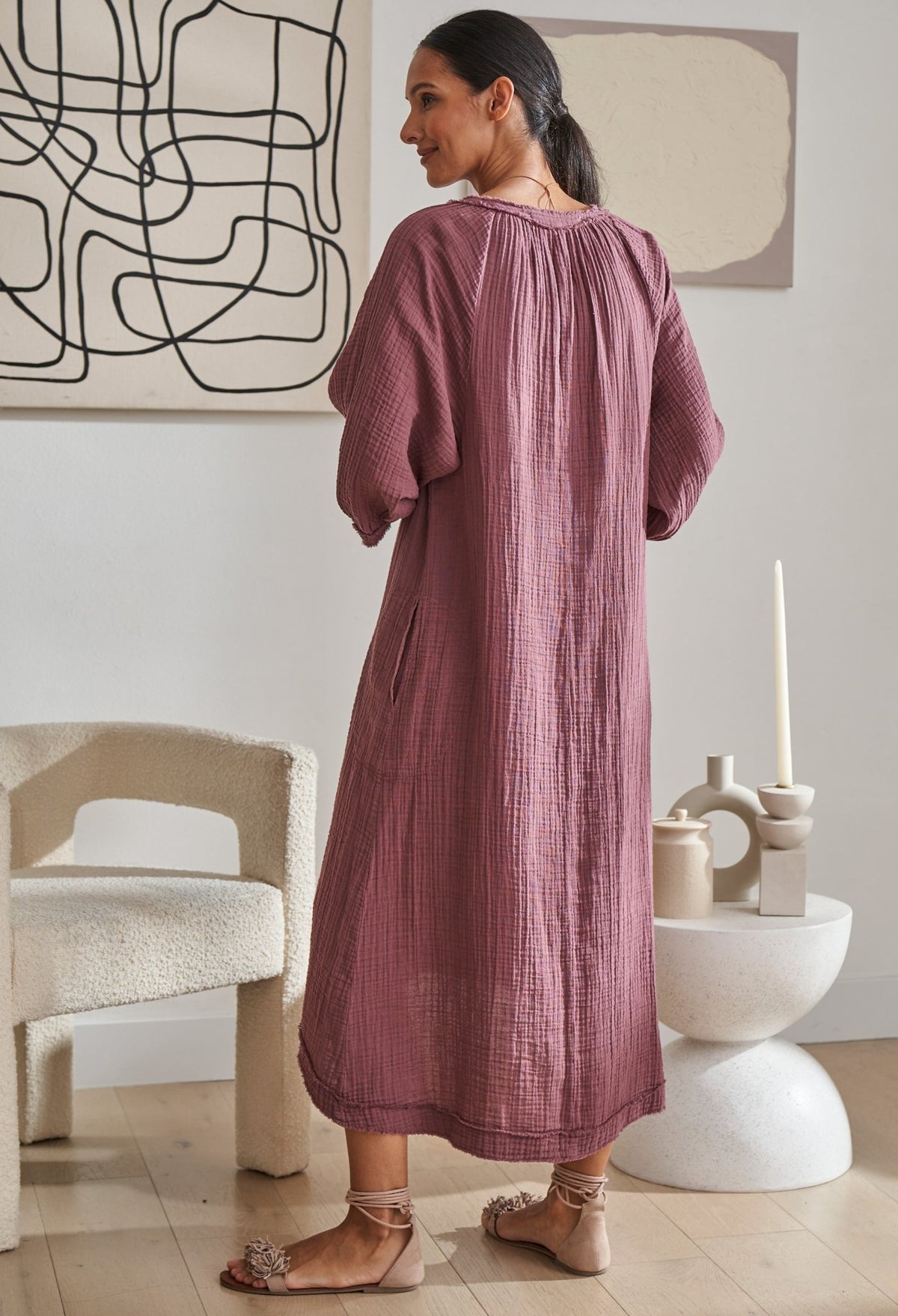 Double Gauze Raw Edge Dress w/ Pockets