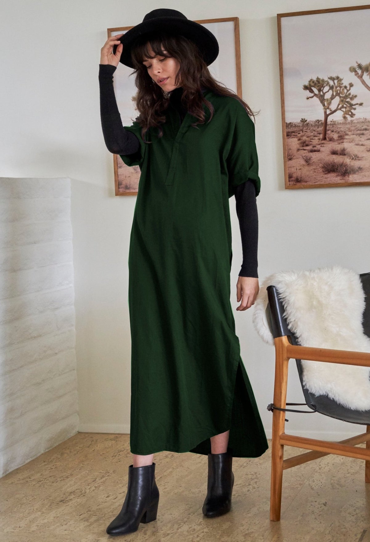 Forest Long Cotton Easy Dress - ocean+main