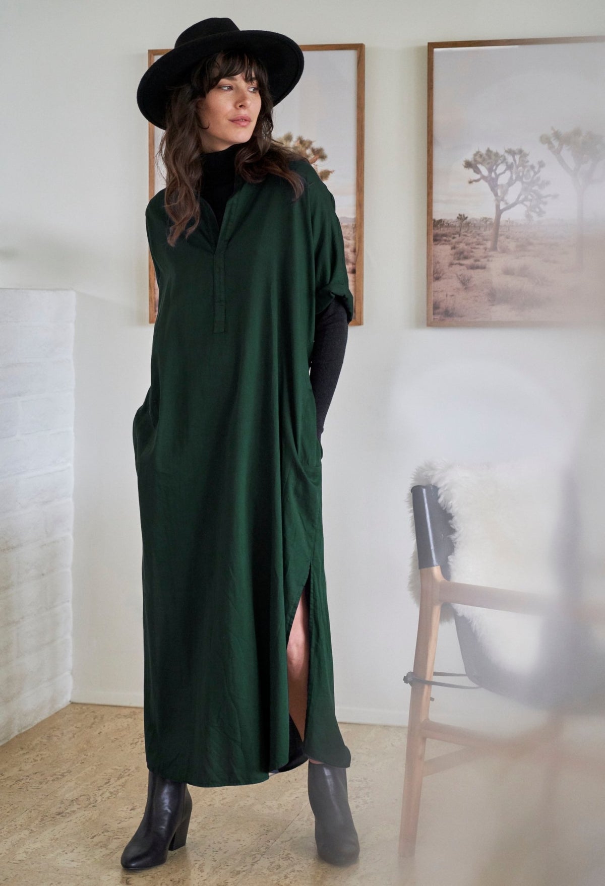 Forest Long Cotton Easy Dress - ocean+main