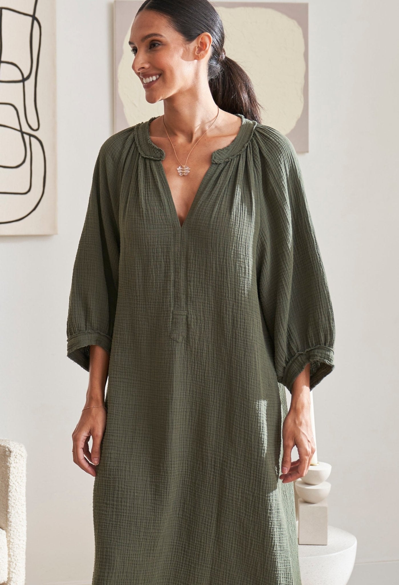 Green Gauze Dress with Pockets - ocean+main