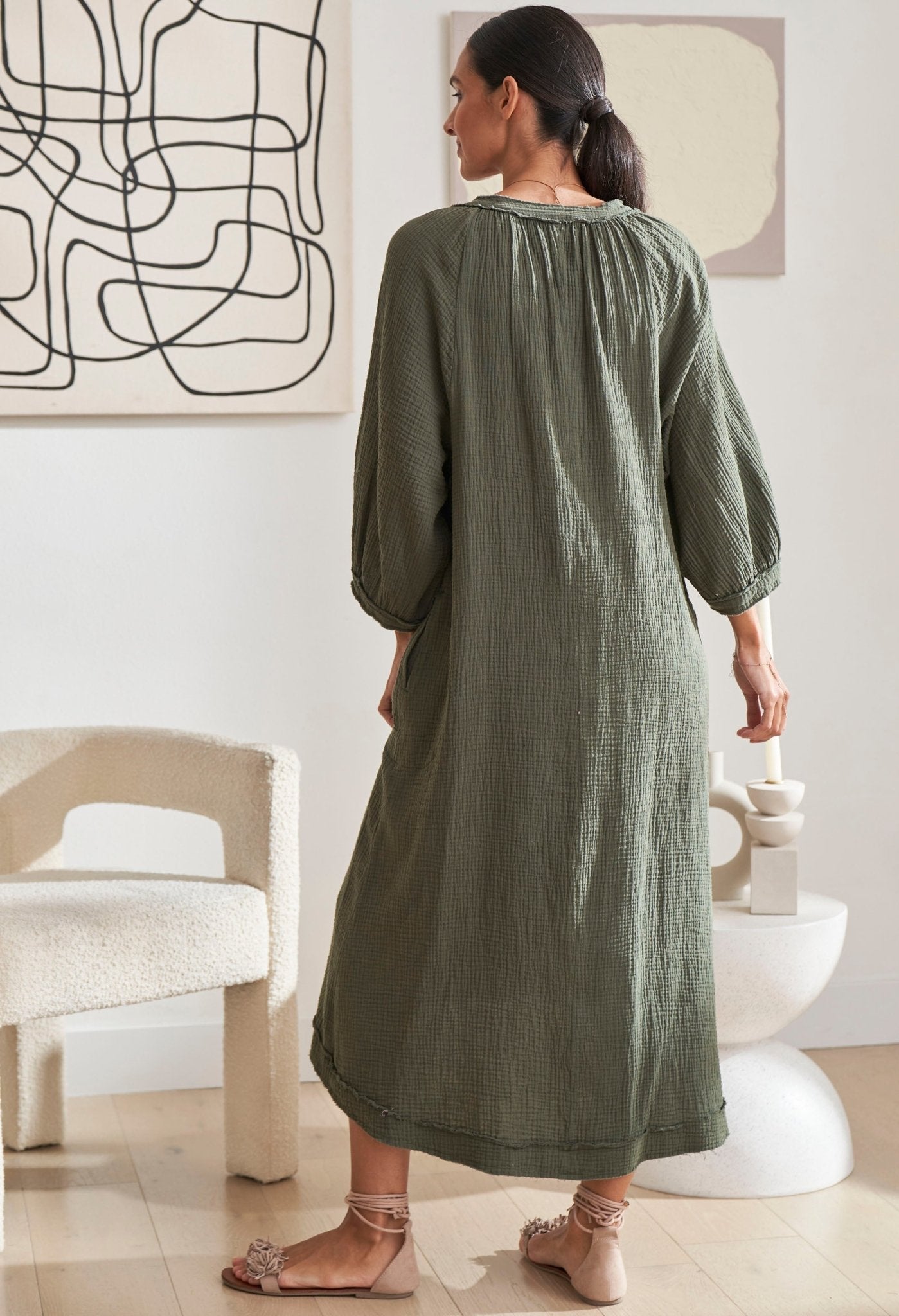 Green Gauze Dress with Pockets - ocean+main