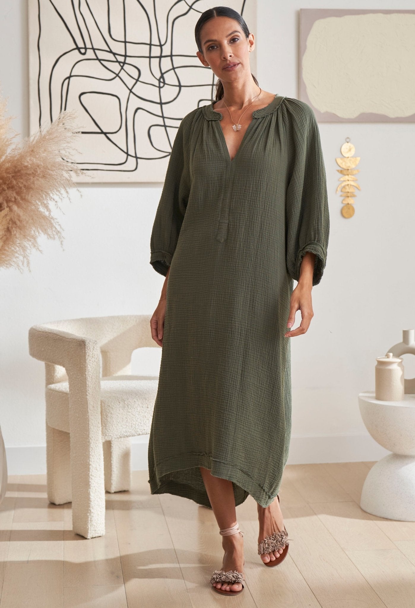 Green Gauze Dress with Pockets - ocean+main