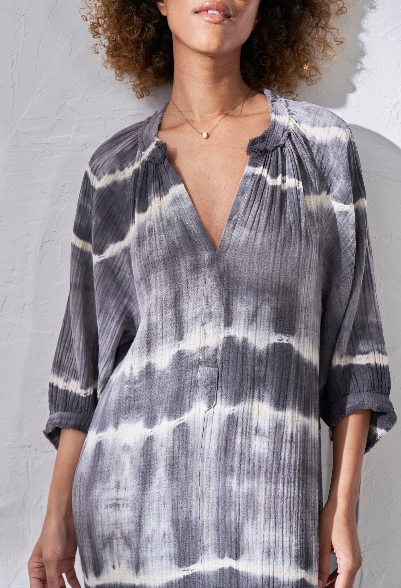 Grey Halo Print Gauze Dress with Pockets - ocean+main