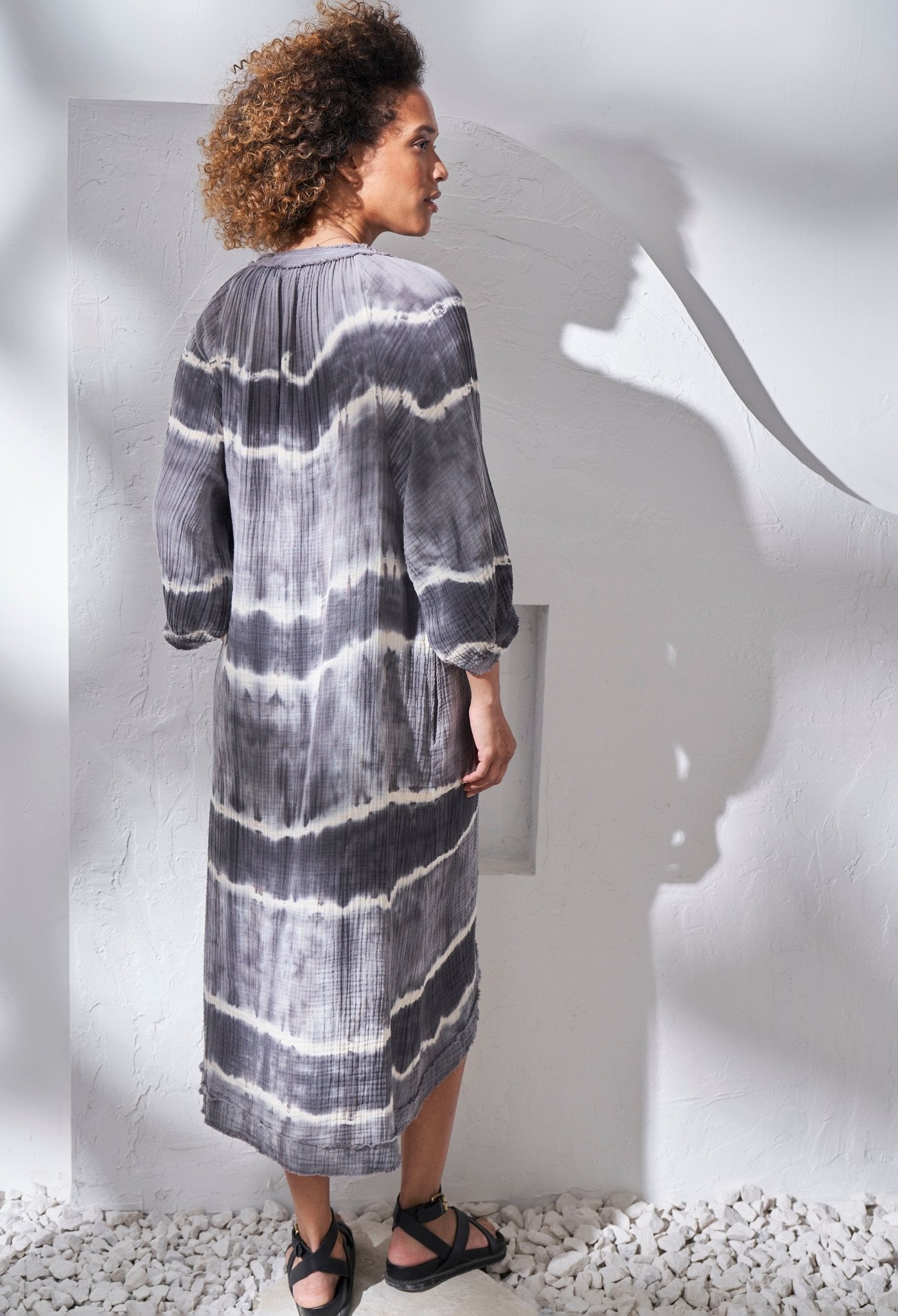 Grey Halo Print Gauze Dress with Pockets - ocean+main