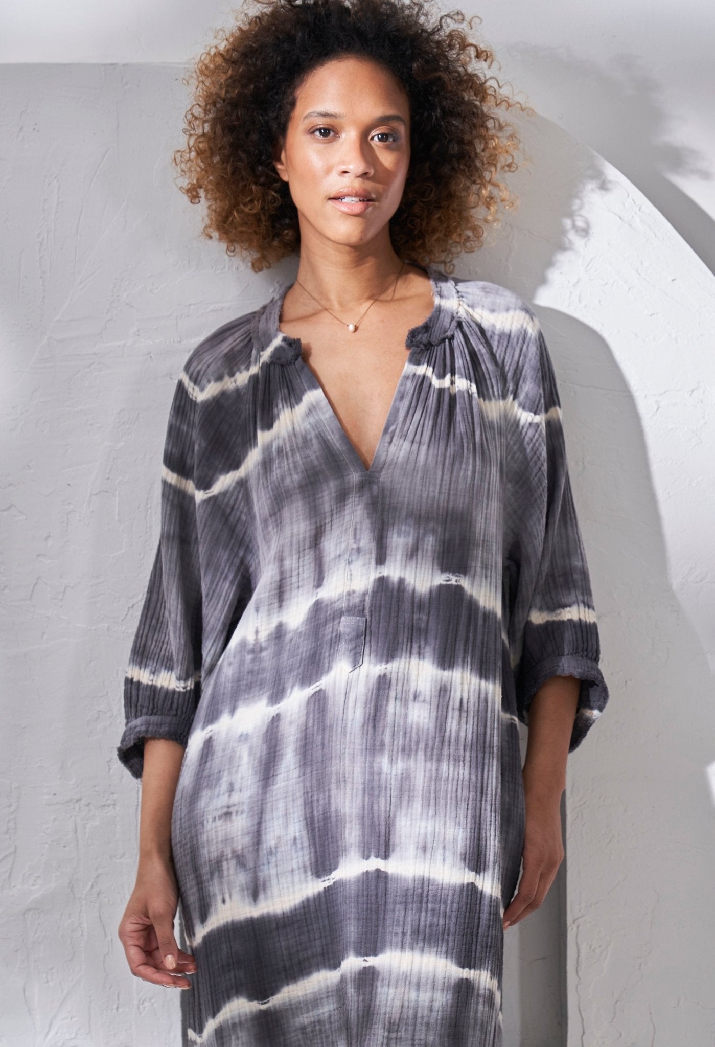 Grey Halo Print Gauze Dress with Pockets - ocean+main