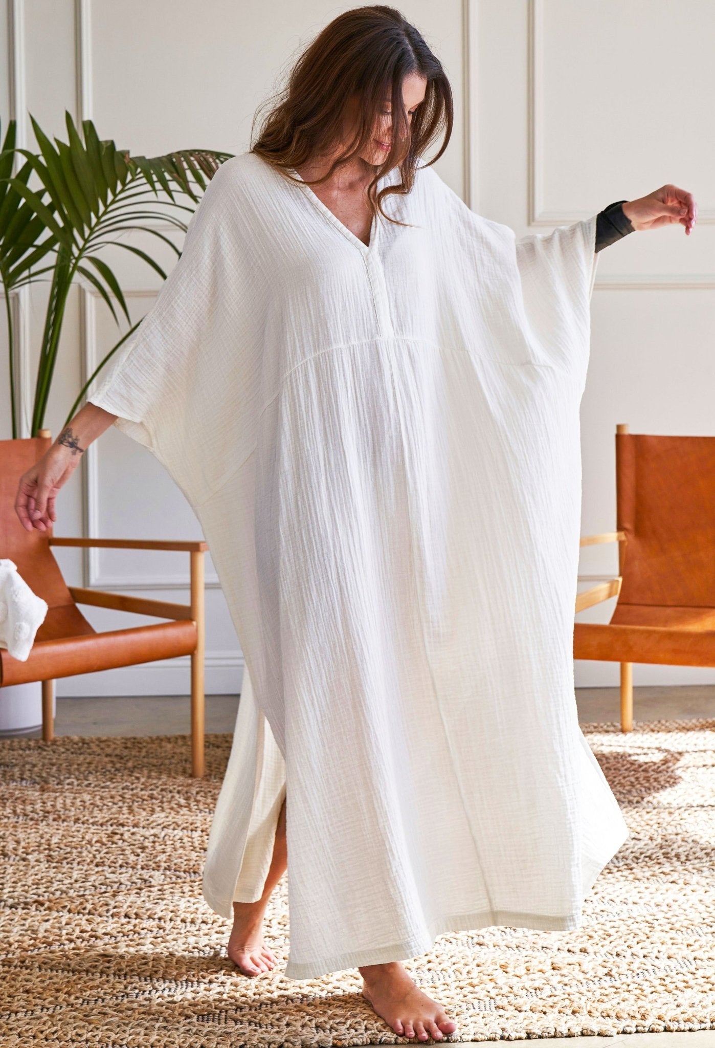 Ivory Cotton Talitha Gauze Caftan - ocean+main