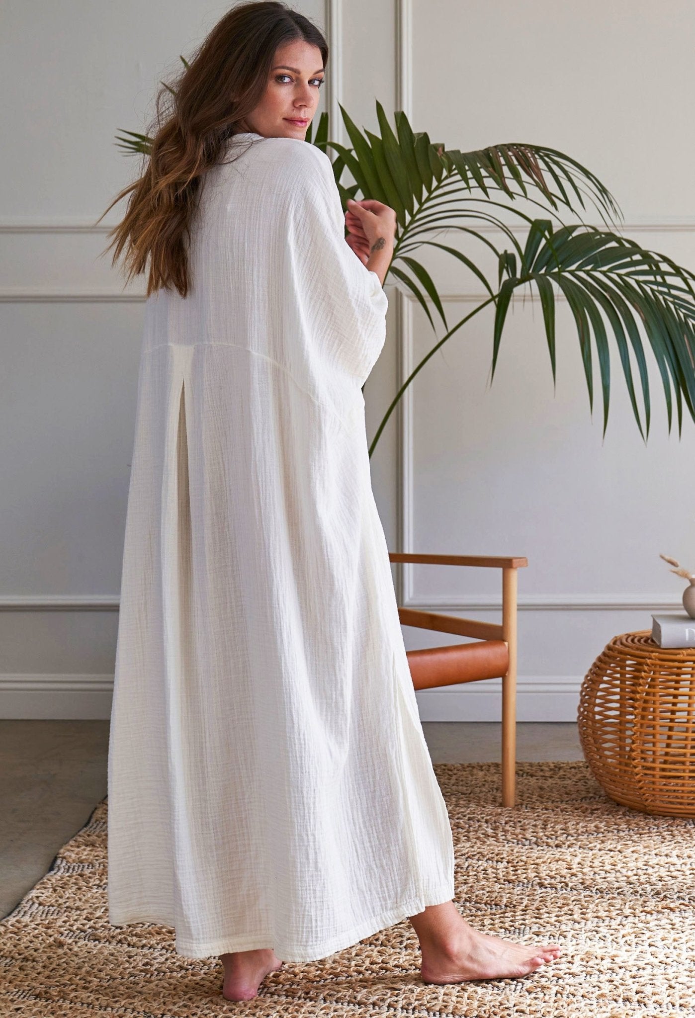 Ivory Cotton Talitha Gauze Caftan - ocean+main