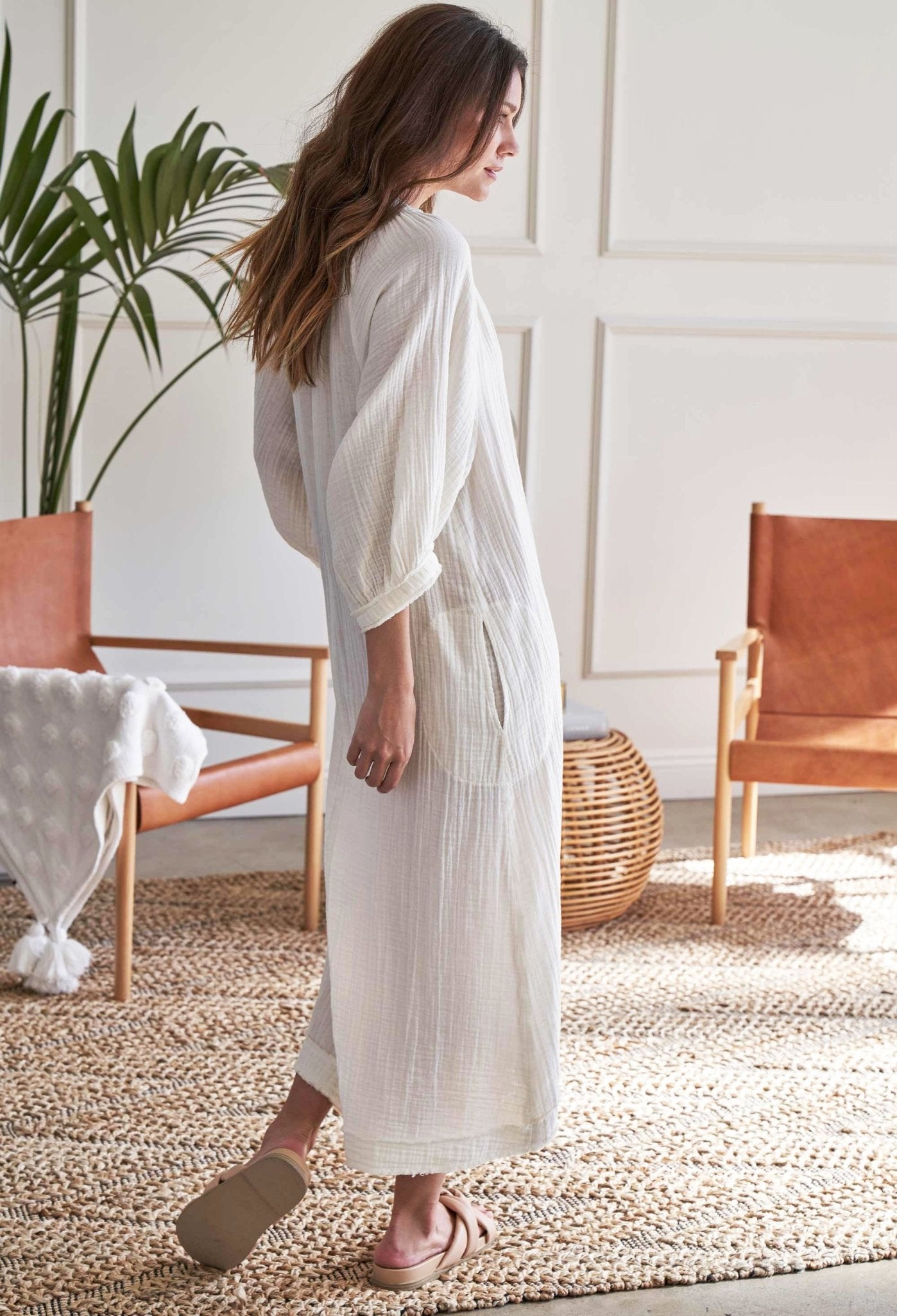 Ivory Gauze Dress with Pockets - ocean+main