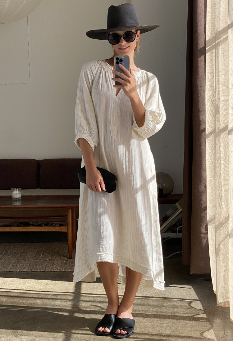 Ivory Gauze Dress with Pockets - ocean+main