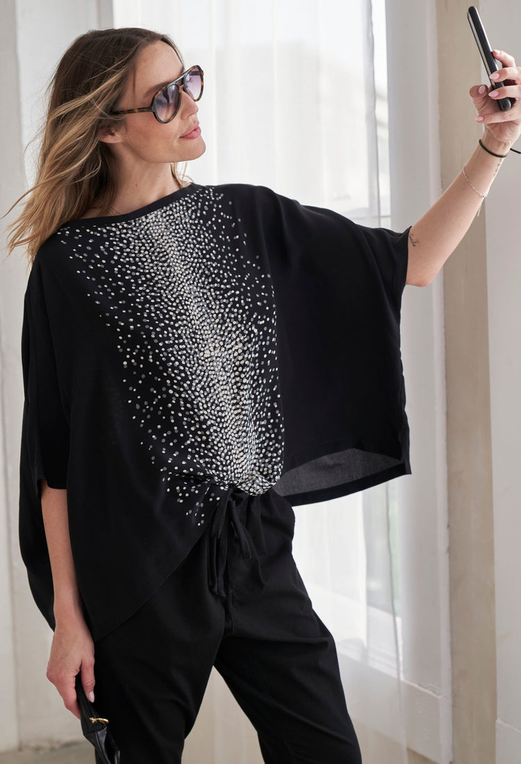 Malaysia Collection - Black Stardust Silk Square Top - VERY Limited Edition - ocean+main
