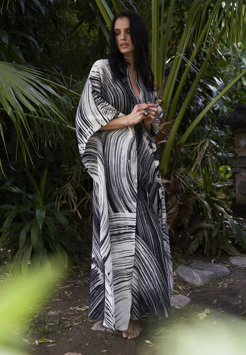 Malaysia Collection: Monsoon Print Long Silk Caftan - Few Made! - ocean+main